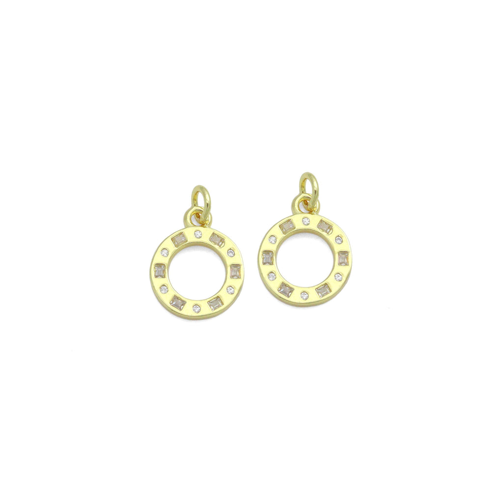 Clear CZ Gold Round Circle Charm Pendant,Sku#LD731