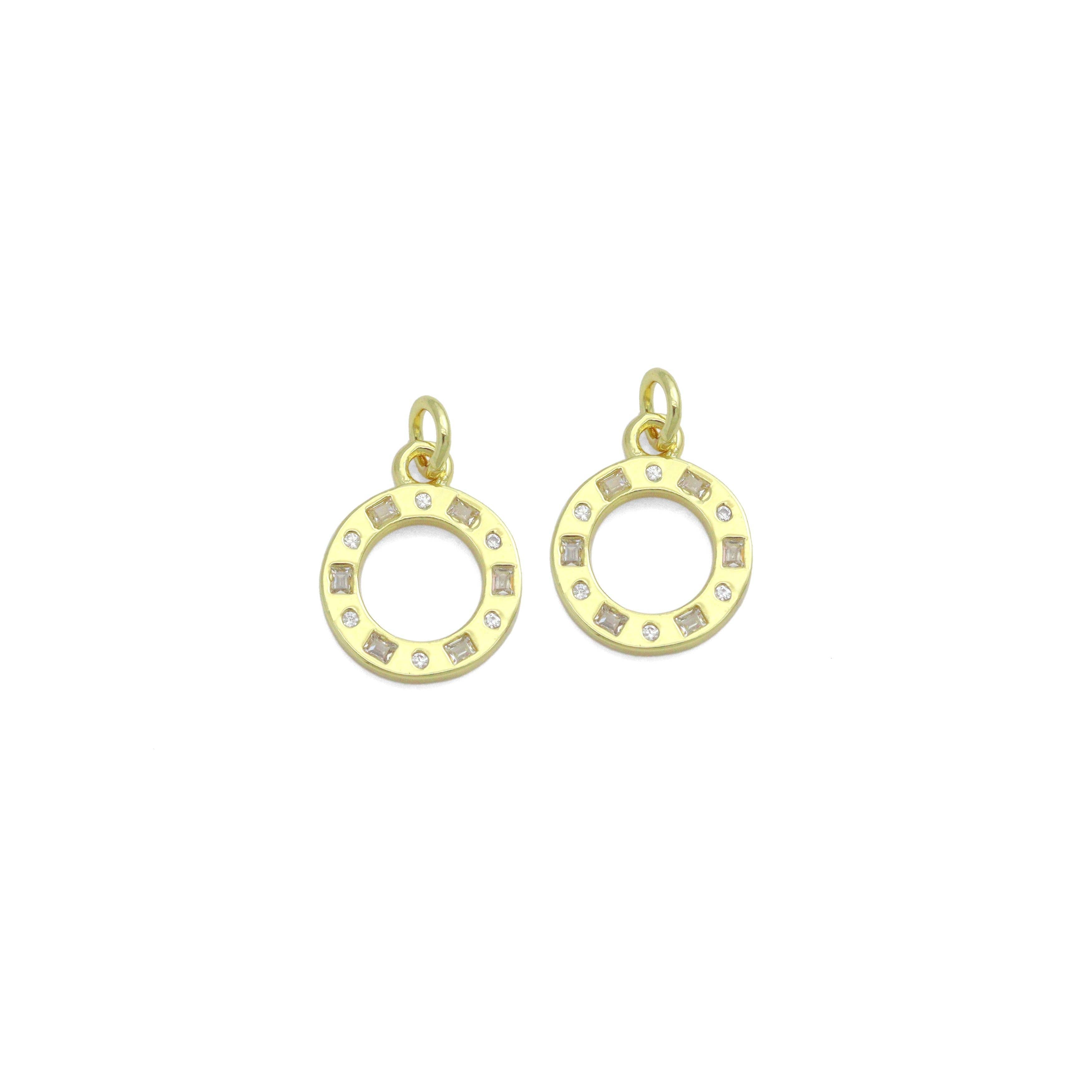 Clear CZ Gold Round Circle Charm Pendant,Sku#LD731
