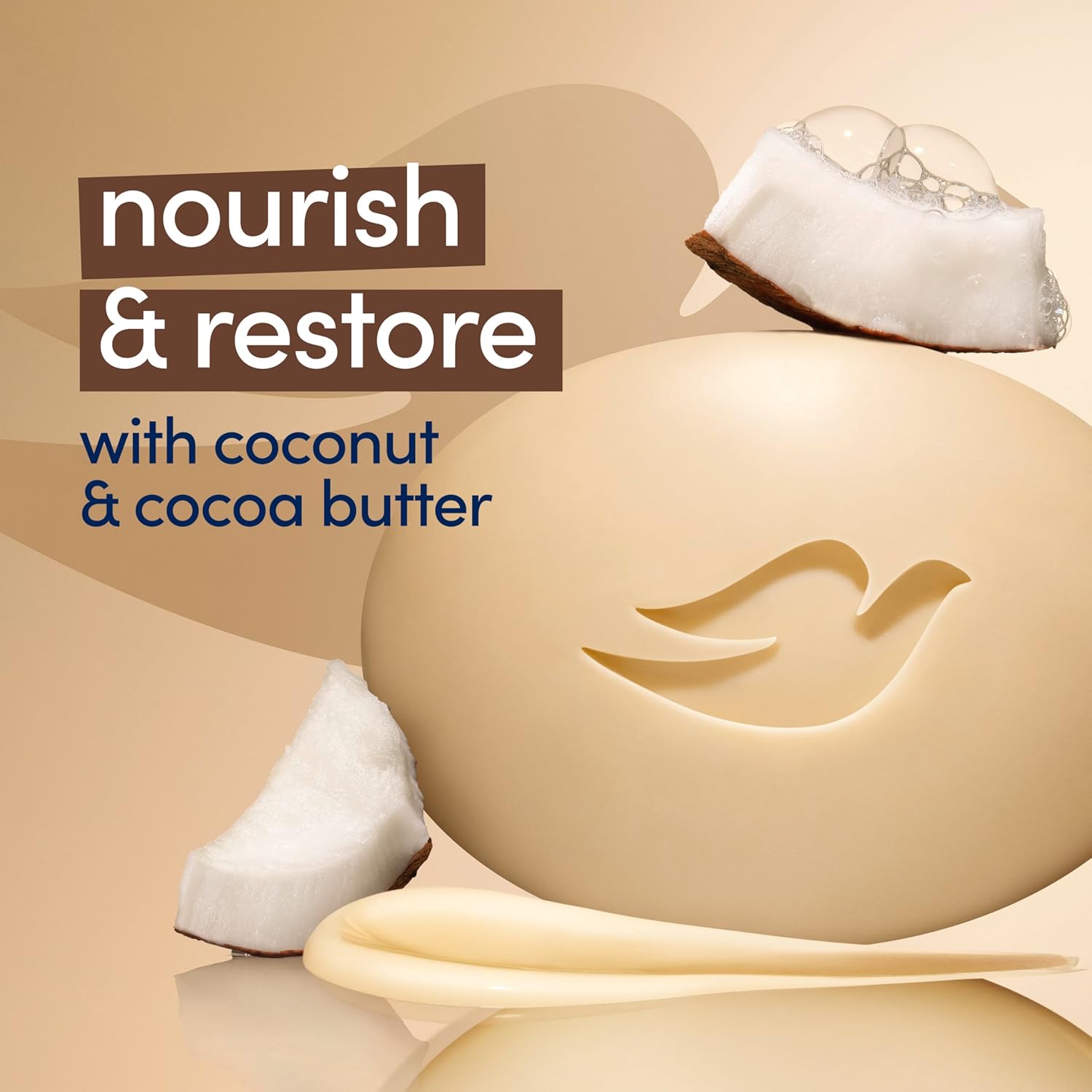 Pain de Toilette Dove Beauté Huile de Coco et Beurre de Cacao, 8 pains pour une peau restaurée, nourrit la peau 106 g
