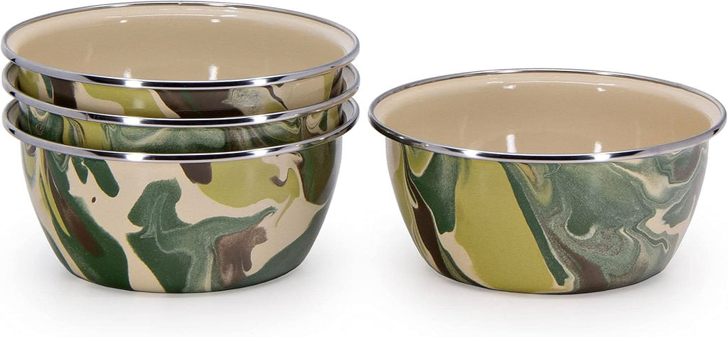 Golden Rabbit Enamelware - Set of 4 - 3cup Salad Bowls (Camouflage)