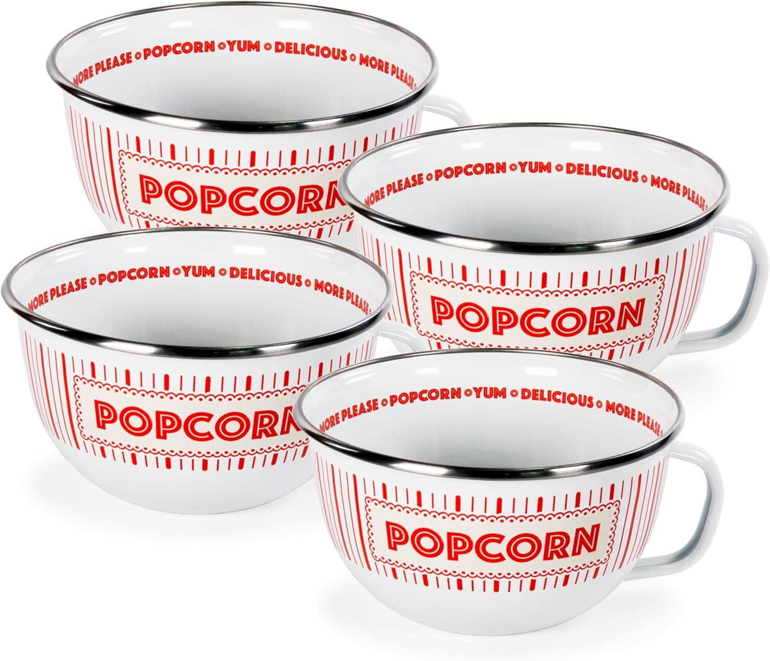Golden Rabbit Enamelware Showtime 24oz Popcorn Sharing Bowls - Set of 4