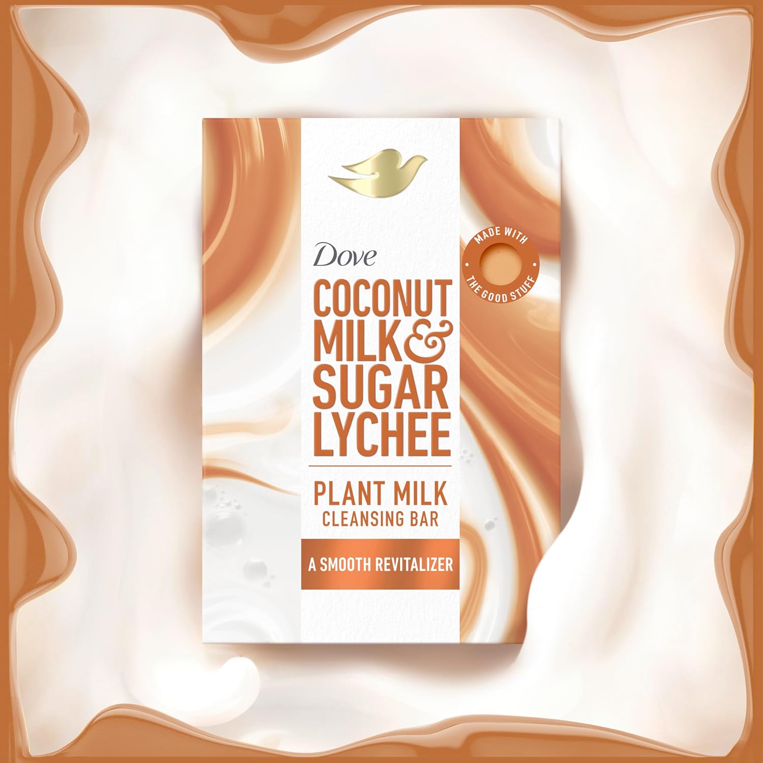 Pain de Toilette Solide Lait Végétal Noix de Coco & Sucre Litchi Revitalisant Douceur Dove, Lot de 4, pour une Peau Hydratée, Nettoyant Doux, Sans Sulfates ni Parabènes, Formule Biodégradable à 98%, 142 g