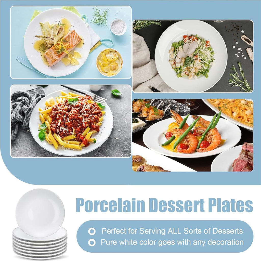 8 assiettes à dessert en porcelaine, 15 cm, assiettes à apéritif blanches, petites assiettes rondes blanches, petites assiettes pour apéritifs, assiettes à dessert en céramique pour gâteaux et collations, passent au micro-ondes et au lave-vaisselle