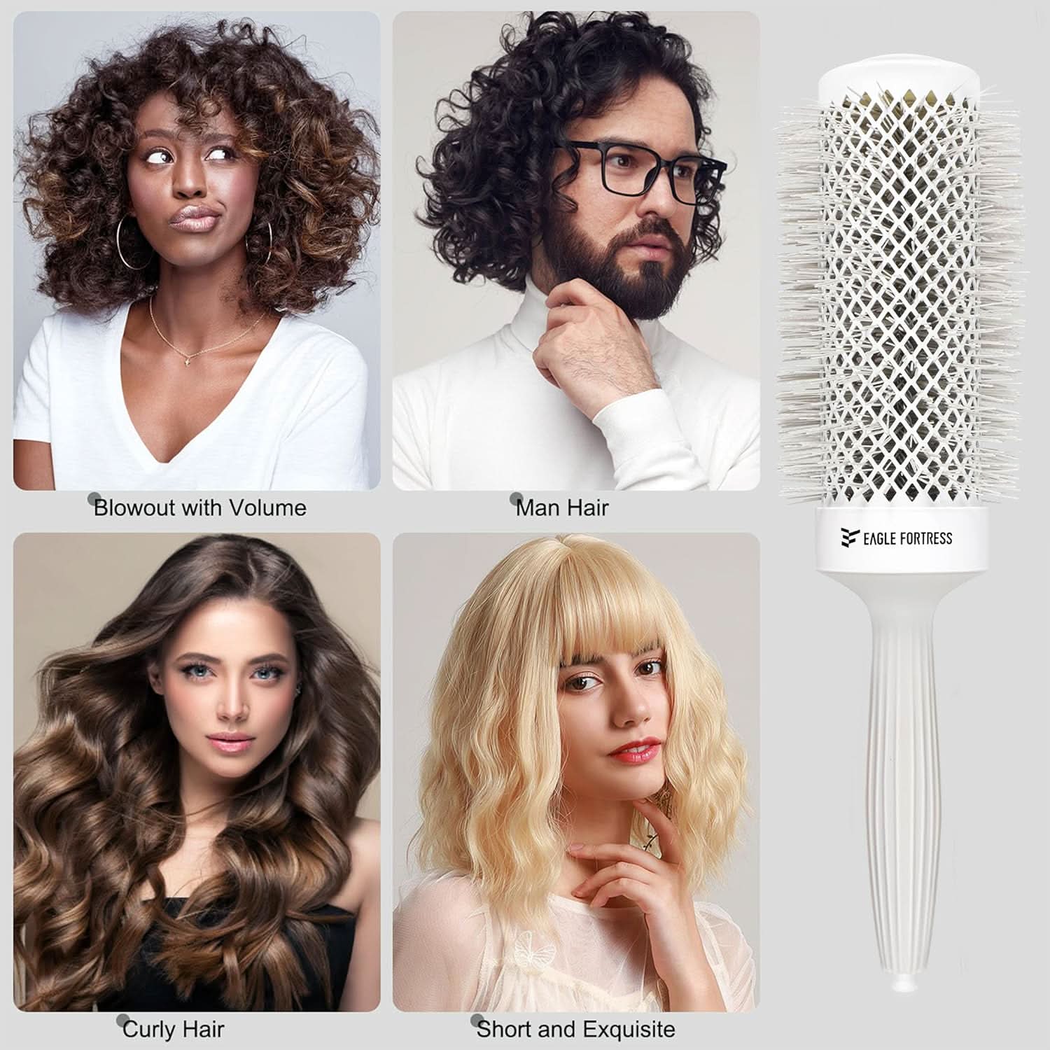 Eagle Fortress Professional Extended Barrel Round Hair Brush for Blow Drying with Ceramic + Ionic, Grey 2.08