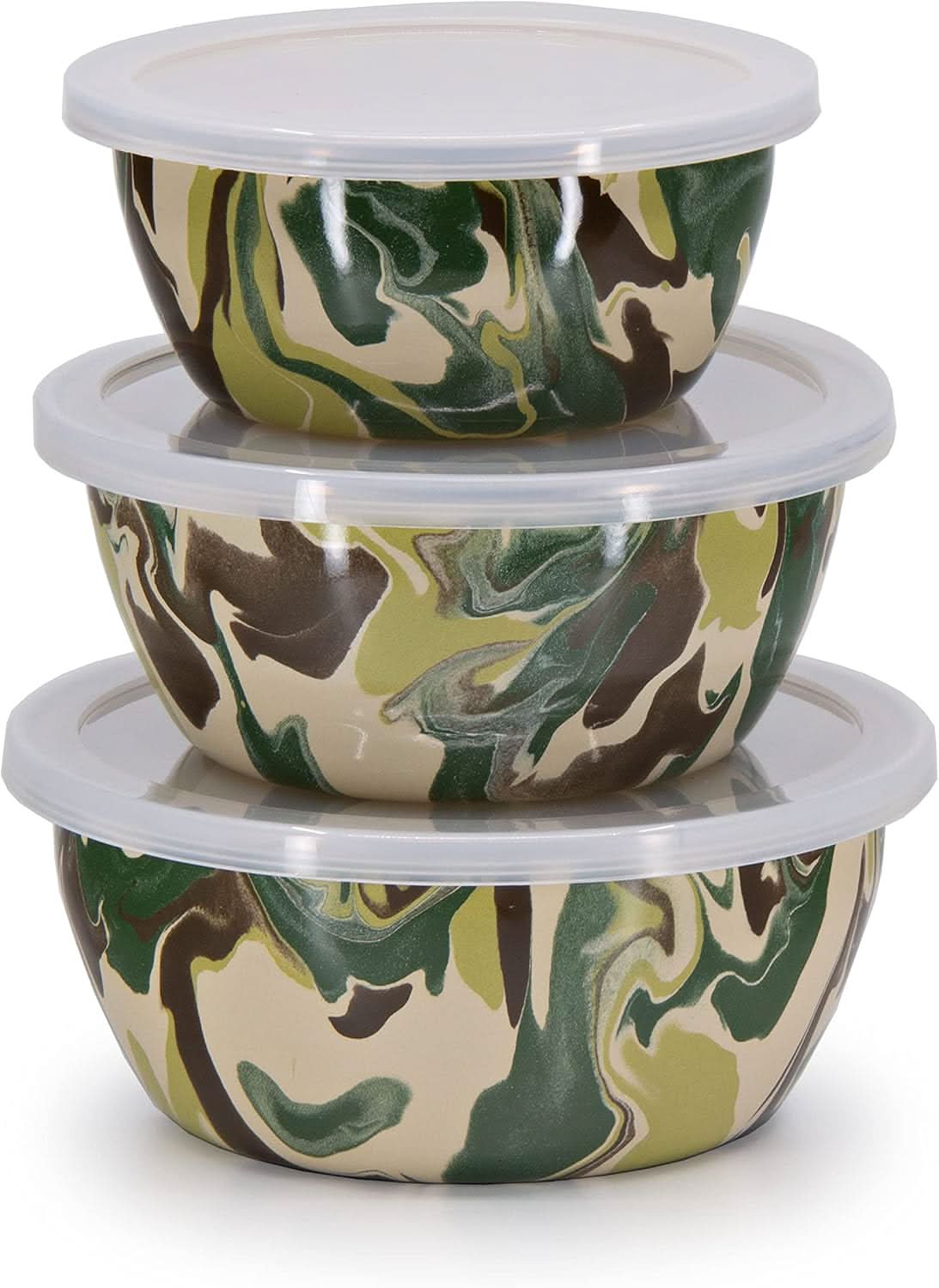 Golden Rabbit Enamelware - Set of 3 Nesting Bowls (Camouflage)