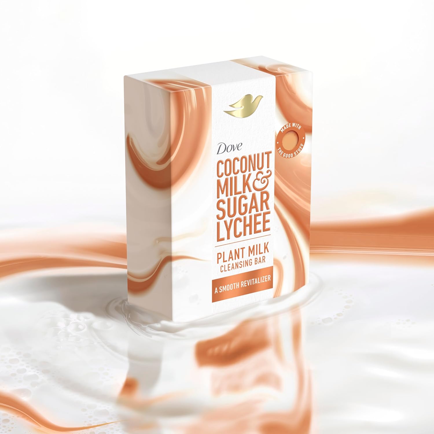 Pain de Toilette Solide Lait Végétal Noix de Coco & Sucre Litchi Revitalisant Douceur Dove, Lot de 4, pour une Peau Hydratée, Nettoyant Doux, Sans Sulfates ni Parabènes, Formule Biodégradable à 98%, 142 g