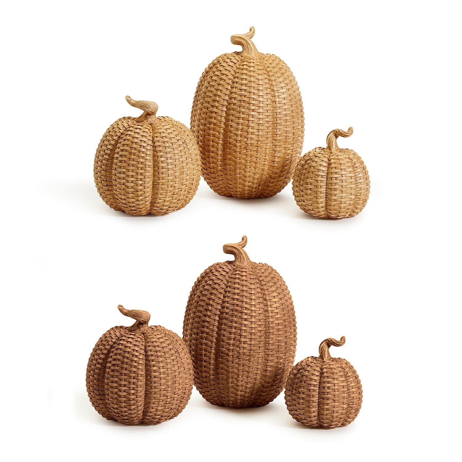 Rattan Resin Pumpkins Fall Decor - Set Or Single, 3 Sizes, Honey Cognac