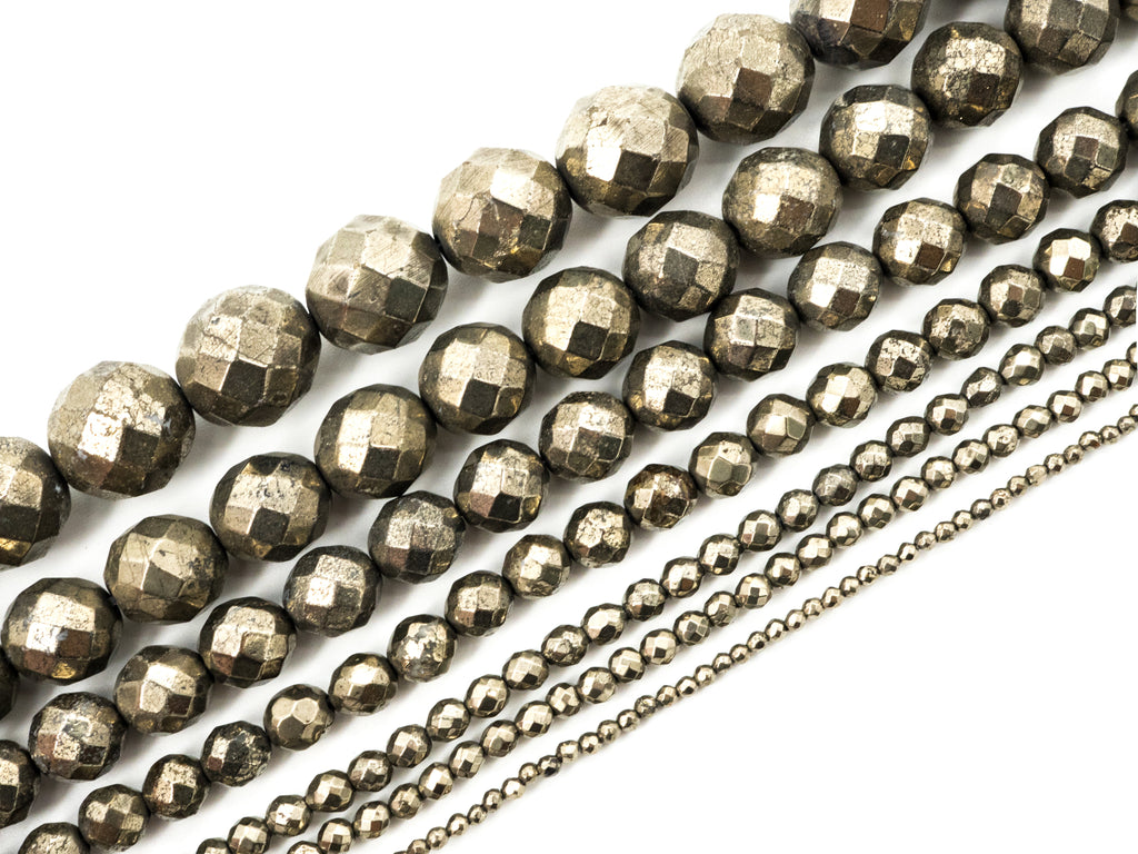 Quality Natural Pyrite 2mm/3mm/4mm/6mm/8mm/10mm/12mm/14mm/16mm beads, Round Faceted Pyrite Gemstone Beads, 15inch strand, SKU#W2