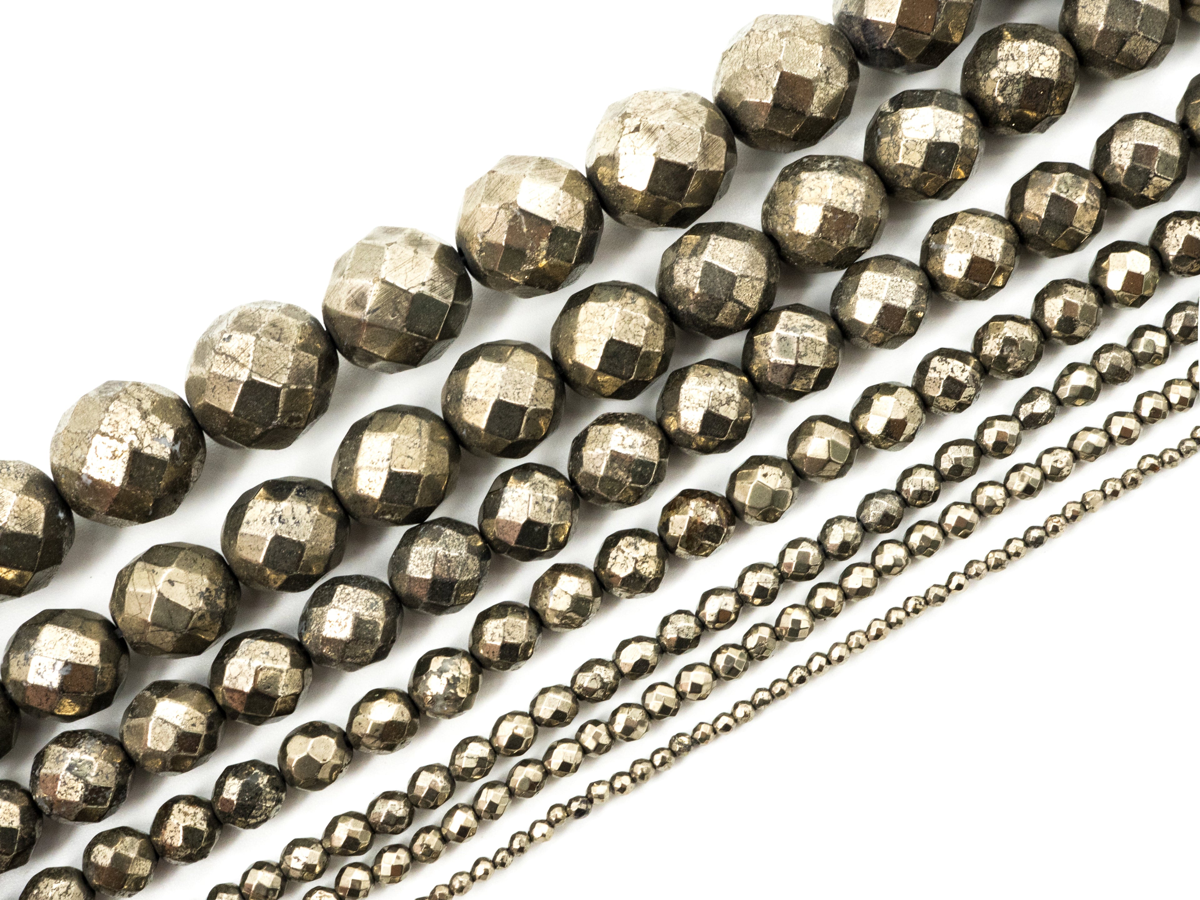 Quality Natural Pyrite 2mm/3mm/4mm/6mm/8mm/10mm/12mm/14mm/16mm beads, Round Faceted Pyrite Gemstone Beads, 15inch strand, SKU#W2