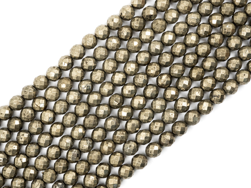 Quality Natural Pyrite 2mm/3mm/4mm/6mm/8mm/10mm/12mm/14mm/16mm beads, Round Faceted Pyrite Gemstone Beads, 15inch strand, SKU#W2