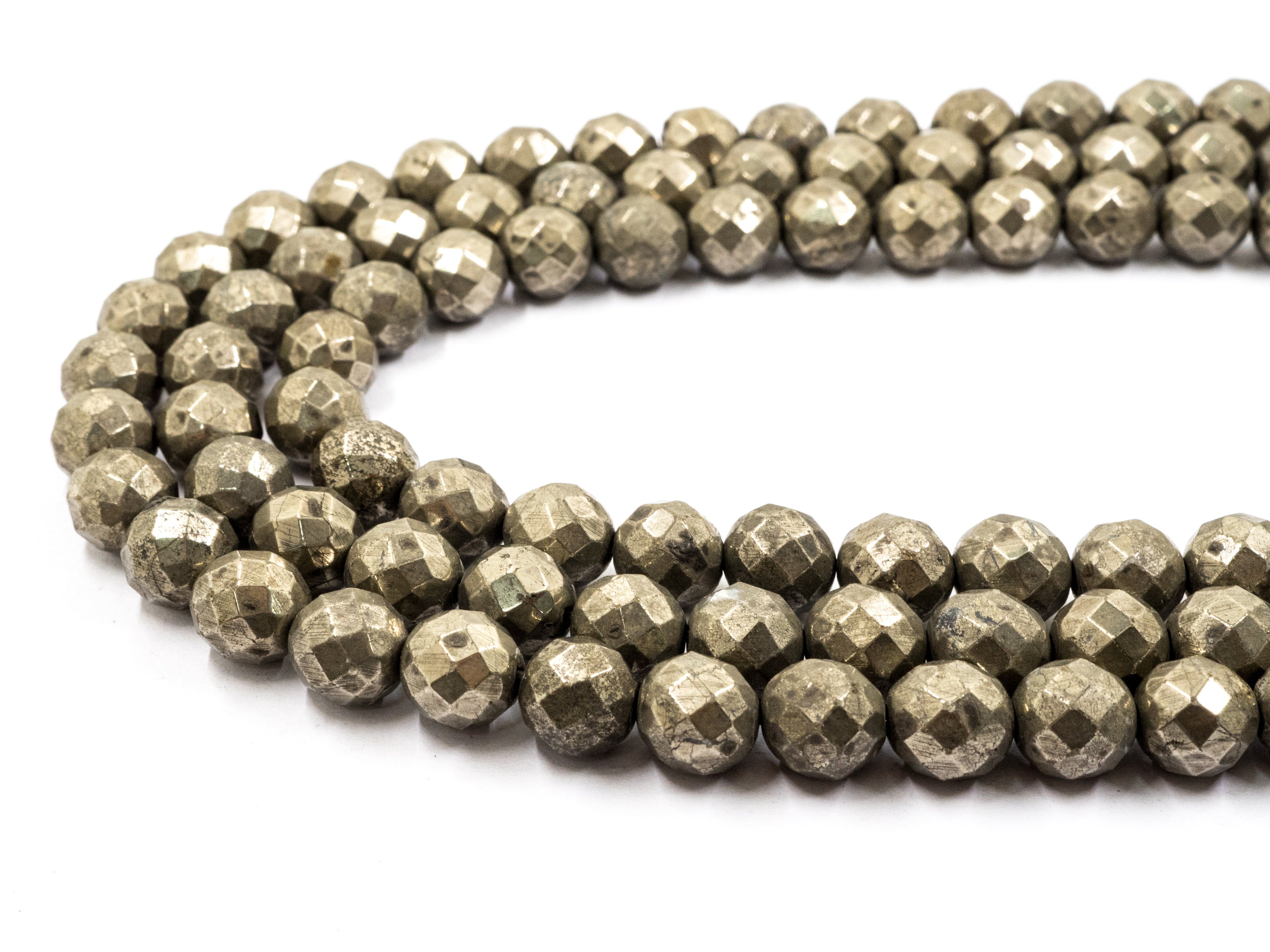 Quality Natural Pyrite 2mm/3mm/4mm/6mm/8mm/10mm/12mm/14mm/16mm beads, Round Faceted Pyrite Gemstone Beads, 15inch strand, SKU#W2