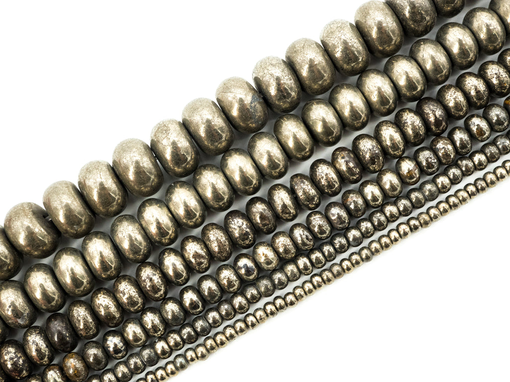 Quality Natural Pyrite beads,Rondelle Smooth Pyrite Gemstone Beads, 2x3mm/4x3mm/4x6mm/8x5mm/6x10 Rondelle Beads, 15inch FULL strand, SKU#W3C