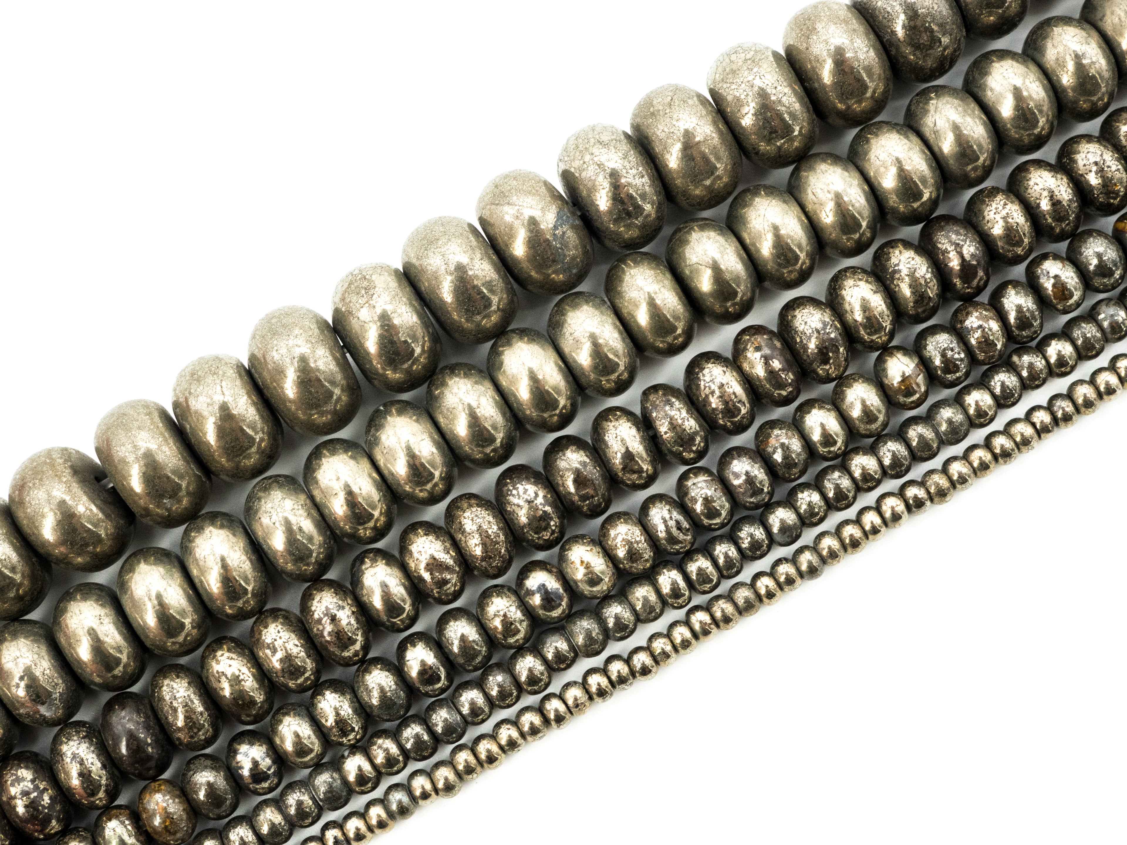Quality Natural Pyrite beads,Rondelle Smooth Pyrite Gemstone Beads, 2x3mm/4x3mm/4x6mm/8x5mm/6x10 Rondelle Beads, 15inch FULL strand, SKU#W3C