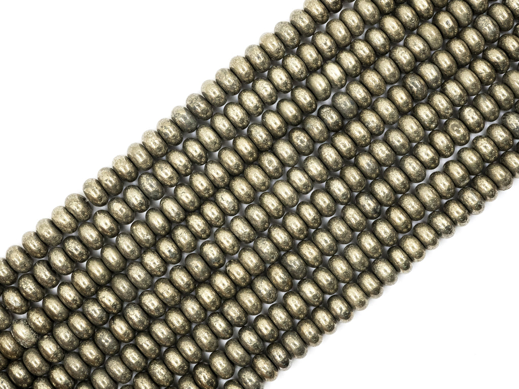 Quality Natural Pyrite beads,Rondelle Smooth Pyrite Gemstone Beads, 2x3mm/4x3mm/4x6mm/8x5mm/6x10 Rondelle Beads, 15inch FULL strand, SKU#W3C
