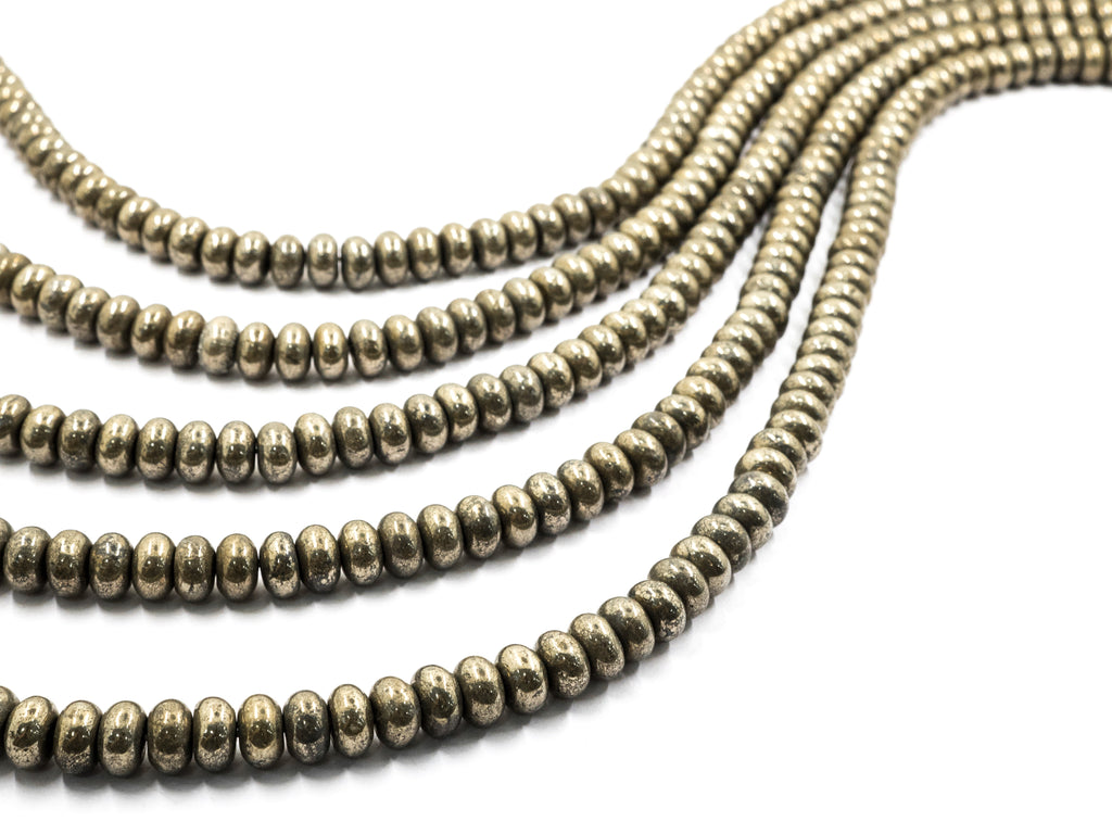 Quality Natural Pyrite beads,Rondelle Smooth Pyrite Gemstone Beads, 2x3mm/4x3mm/4x6mm/8x5mm/6x10 Rondelle Beads, 15inch FULL strand, SKU#W3C