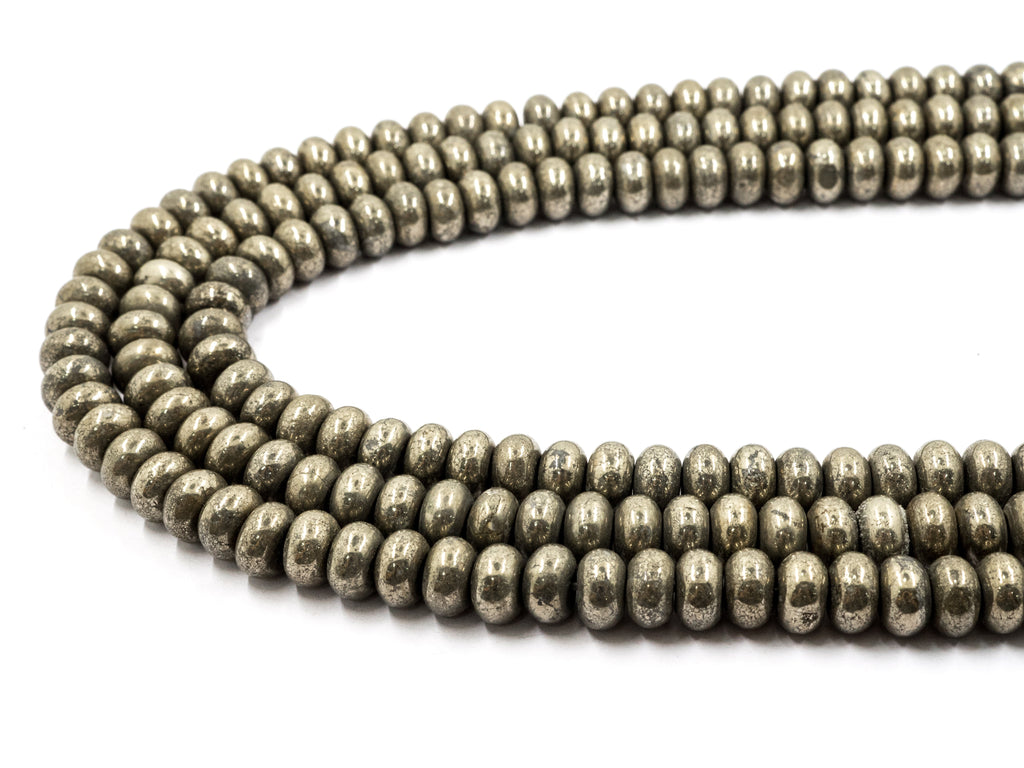 Quality Natural Pyrite beads,Rondelle Smooth Pyrite Gemstone Beads, 2x3mm/4x3mm/4x6mm/8x5mm/6x10 Rondelle Beads, 15inch FULL strand, SKU#W3C