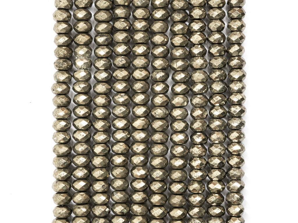 Quality Natural Faceted Pyrite Rondelle Beads,6x10mm/5x8mm/6x4mm/4x3mm/3x2mm, Pyrite Gemstone Beads, 15.5" Full Strand SKU#W4