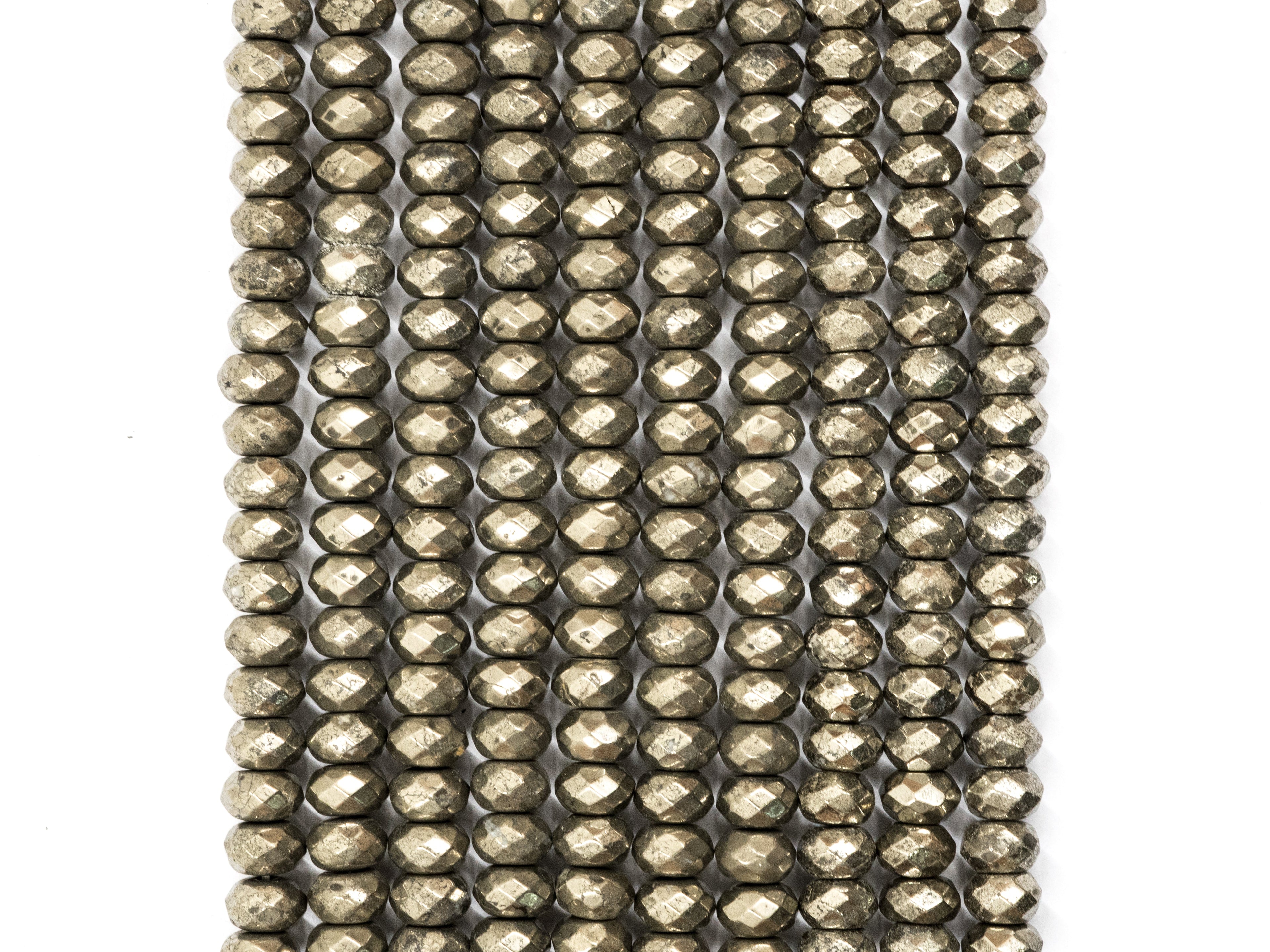 Quality Natural Faceted Pyrite Rondelle Beads,6x10mm/5x8mm/6x4mm/4x3mm/3x2mm, Pyrite Gemstone Beads, 15.5" Full Strand SKU#W4