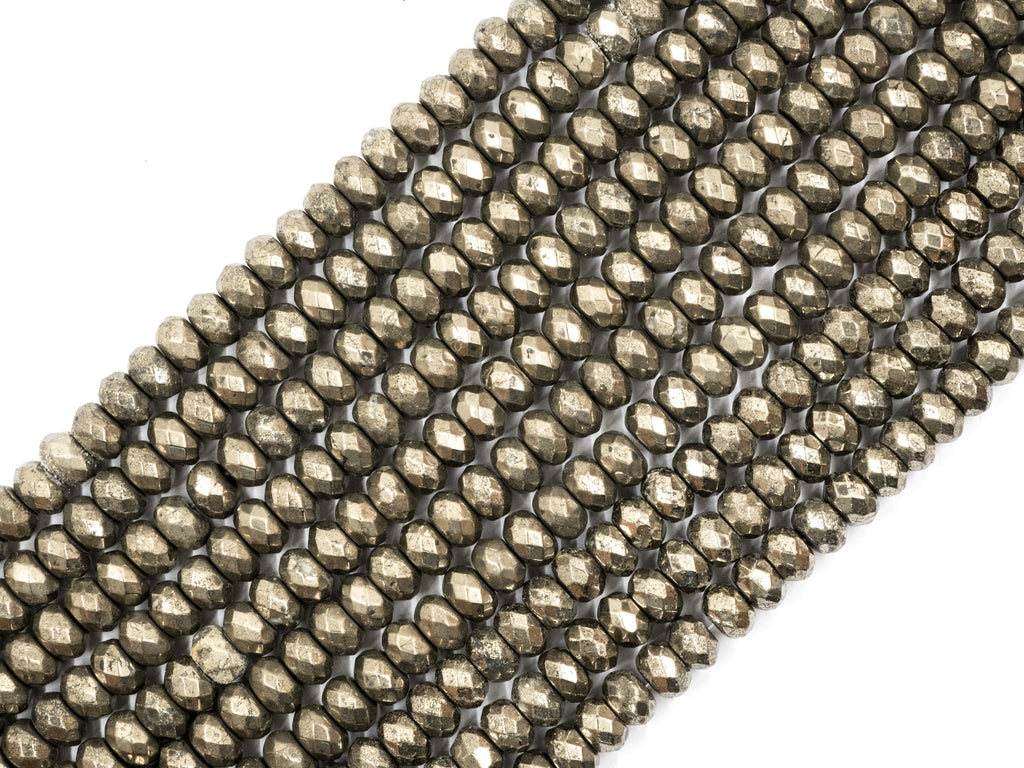 Quality Natural Faceted Pyrite Rondelle Beads,6x10mm/5x8mm/6x4mm/4x3mm/3x2mm, Pyrite Gemstone Beads, 15.5" Full Strand SKU#W4