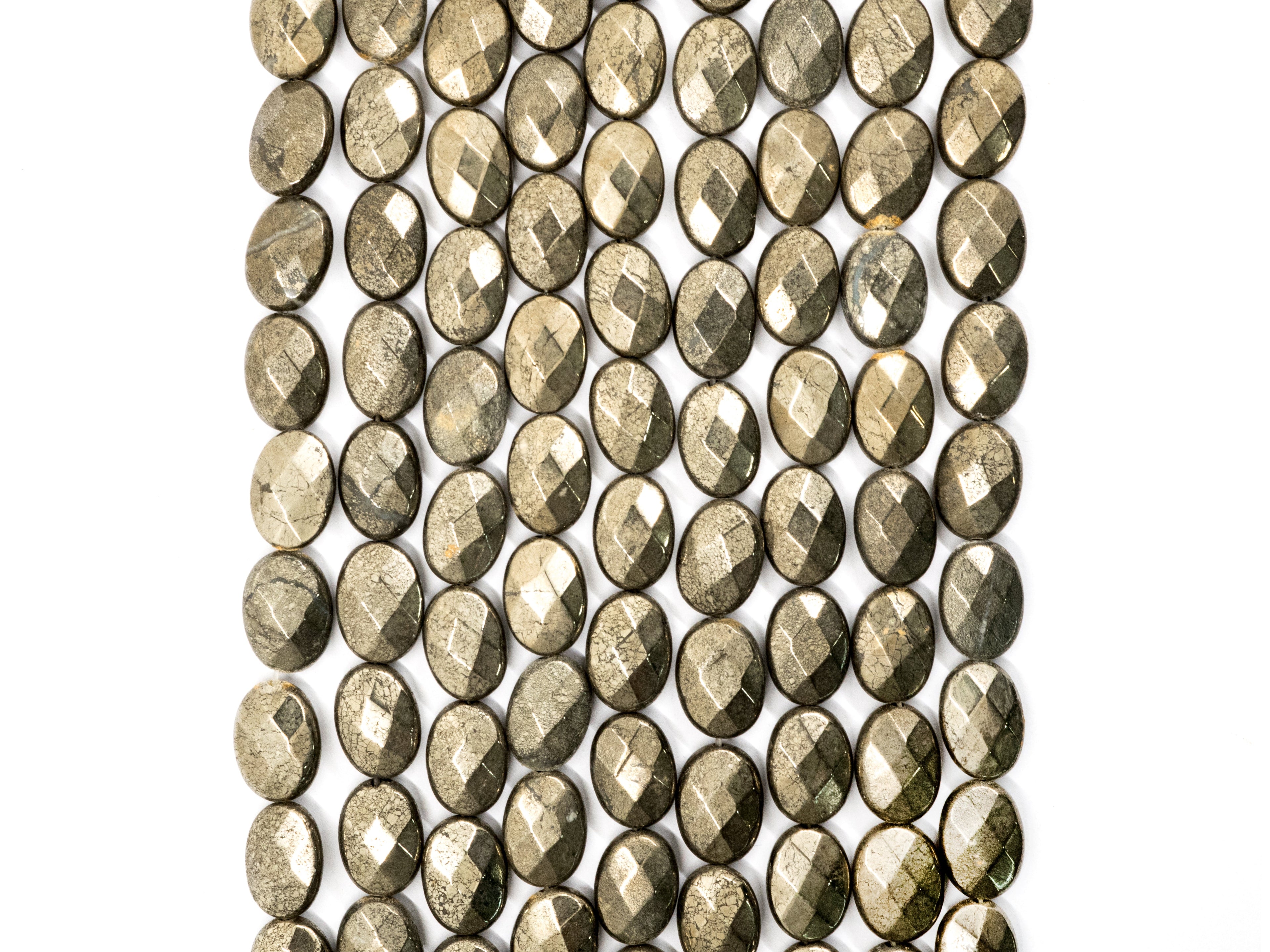 Quality Natural Pyrite Beads,Flat Oval Faceted Pyrite Gemstone Beads, 6x8mm/10x14mm, 15.5" FULL Strand, SKU#W6