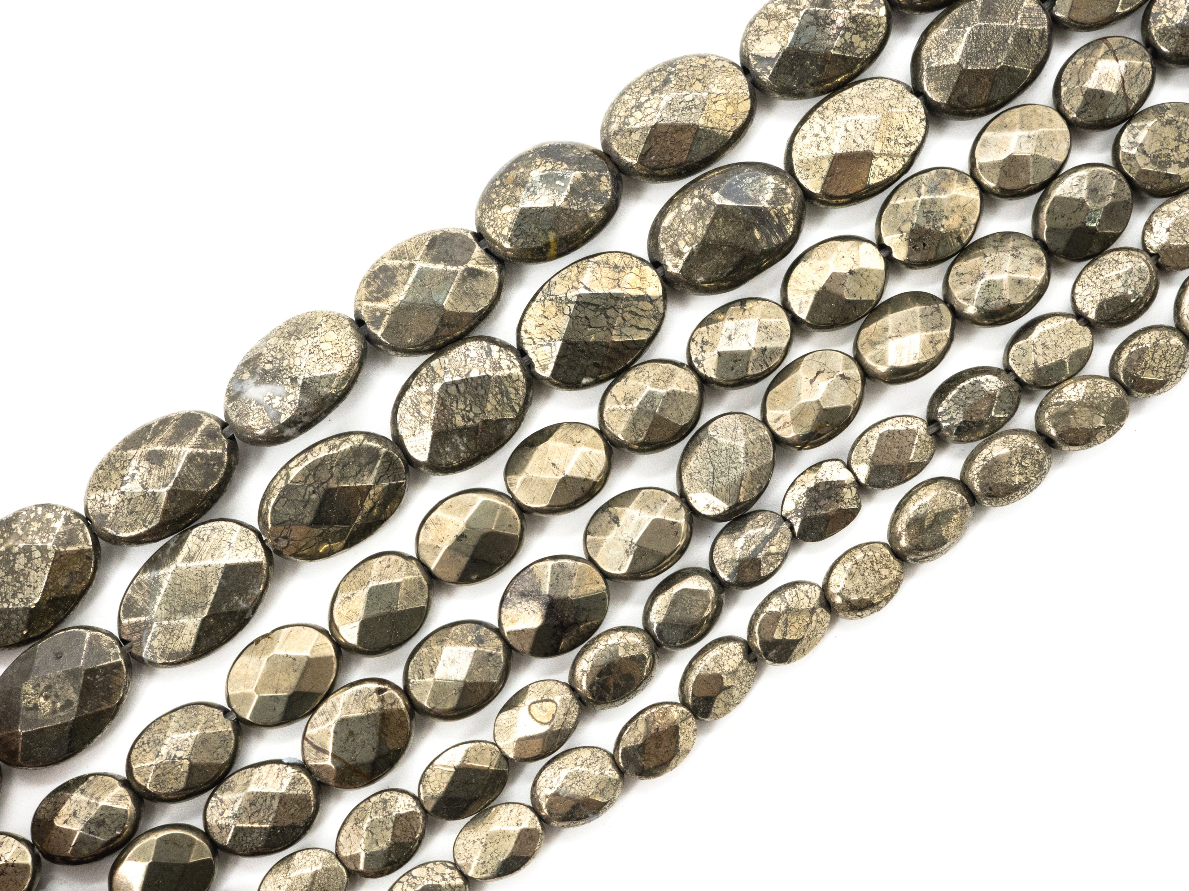 Quality Natural Pyrite Beads,Flat Oval Faceted Pyrite Gemstone Beads, 6x8mm/10x14mm, 15.5" FULL Strand, SKU#W6