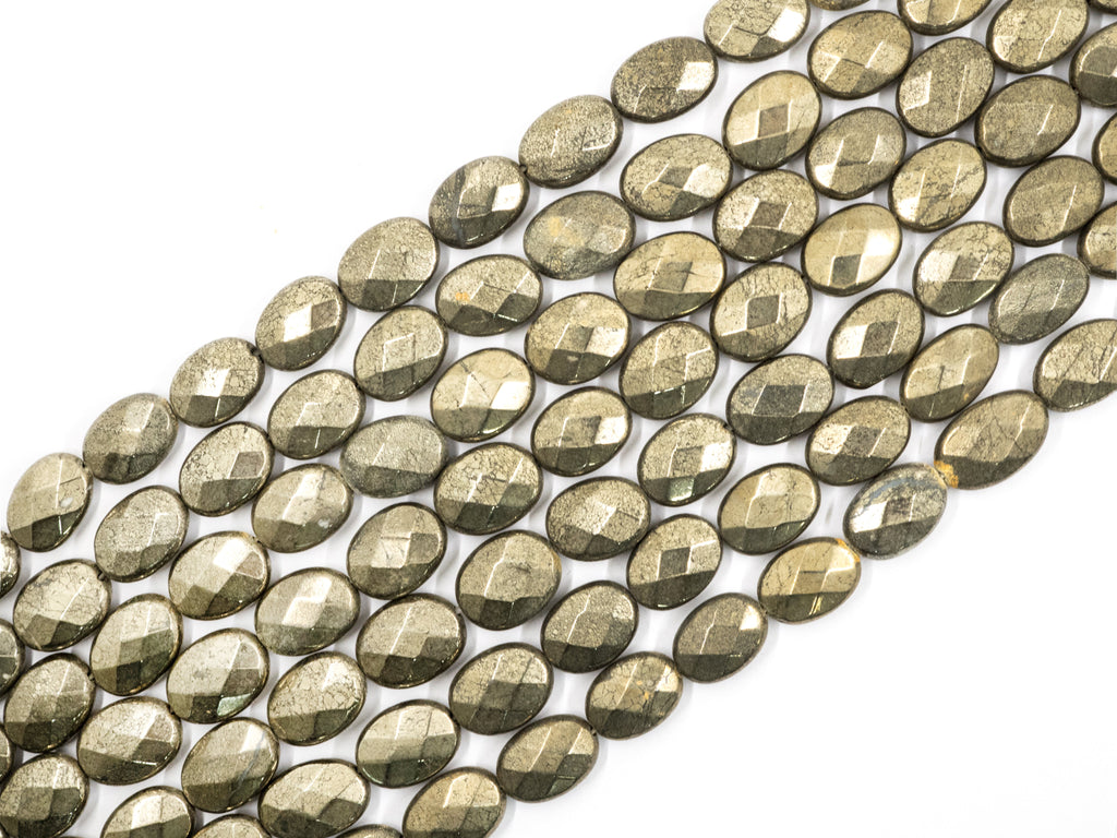 Quality Natural Pyrite Beads,Flat Oval Faceted Pyrite Gemstone Beads, 6x8mm/10x14mm, 15.5" FULL Strand, SKU#W6