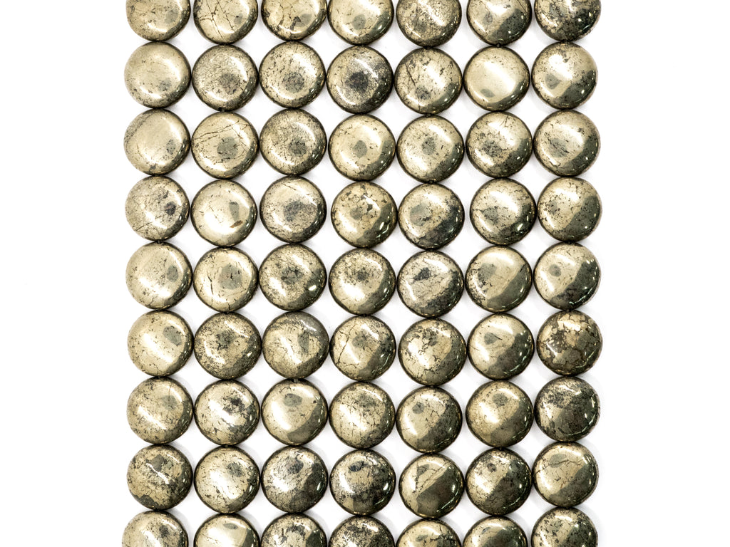 Natural Pyrite Smooth Coin Beads, 8mm 10mm 12mm Coin Round Smooth Pyrite Gemstone beads, 15.5" Full Strand, SKU#W11