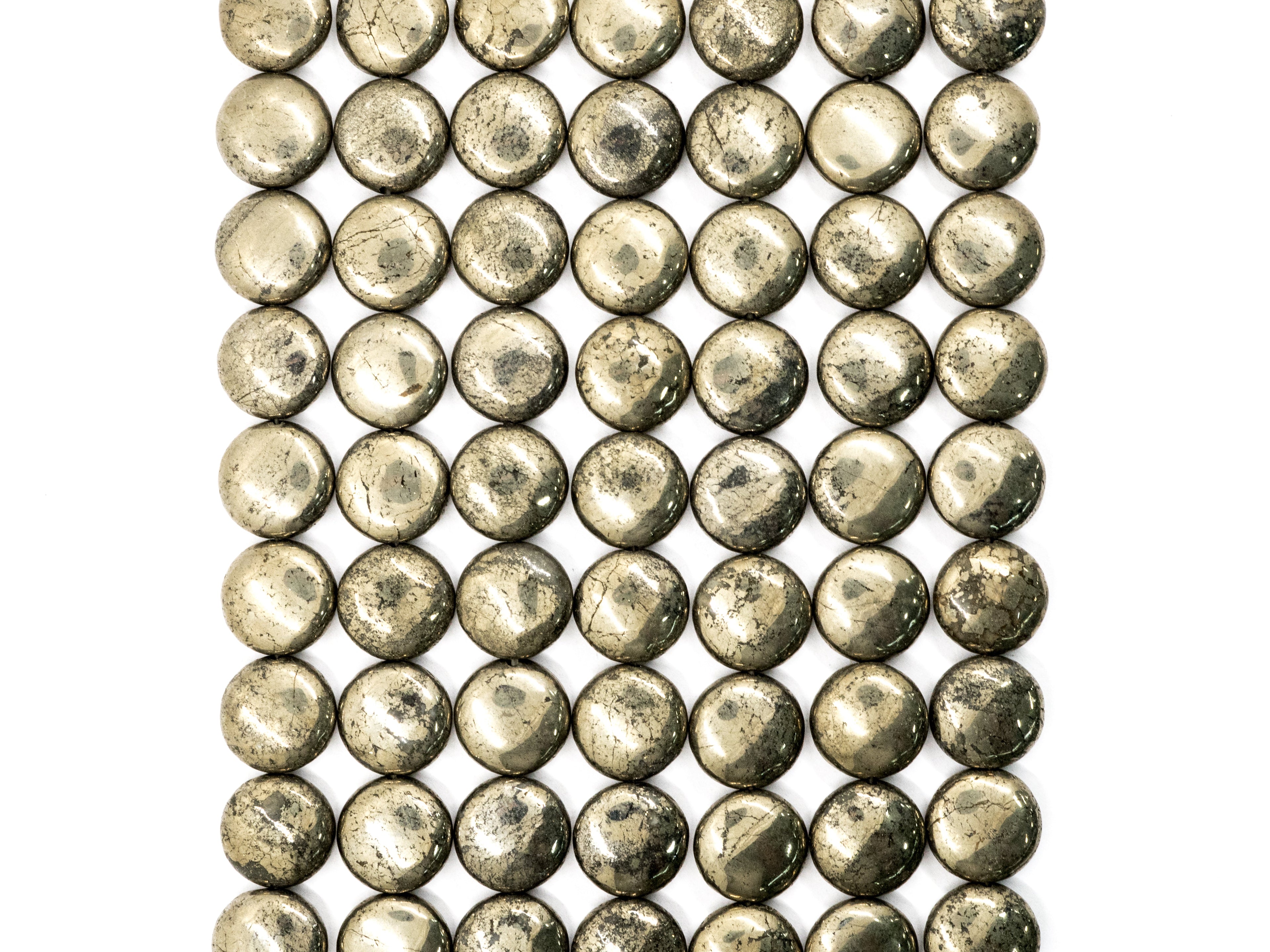 Natural Pyrite Smooth Coin Beads, 8mm 10mm 12mm Coin Round Smooth Pyrite Gemstone beads, 15.5" Full Strand, SKU#W11