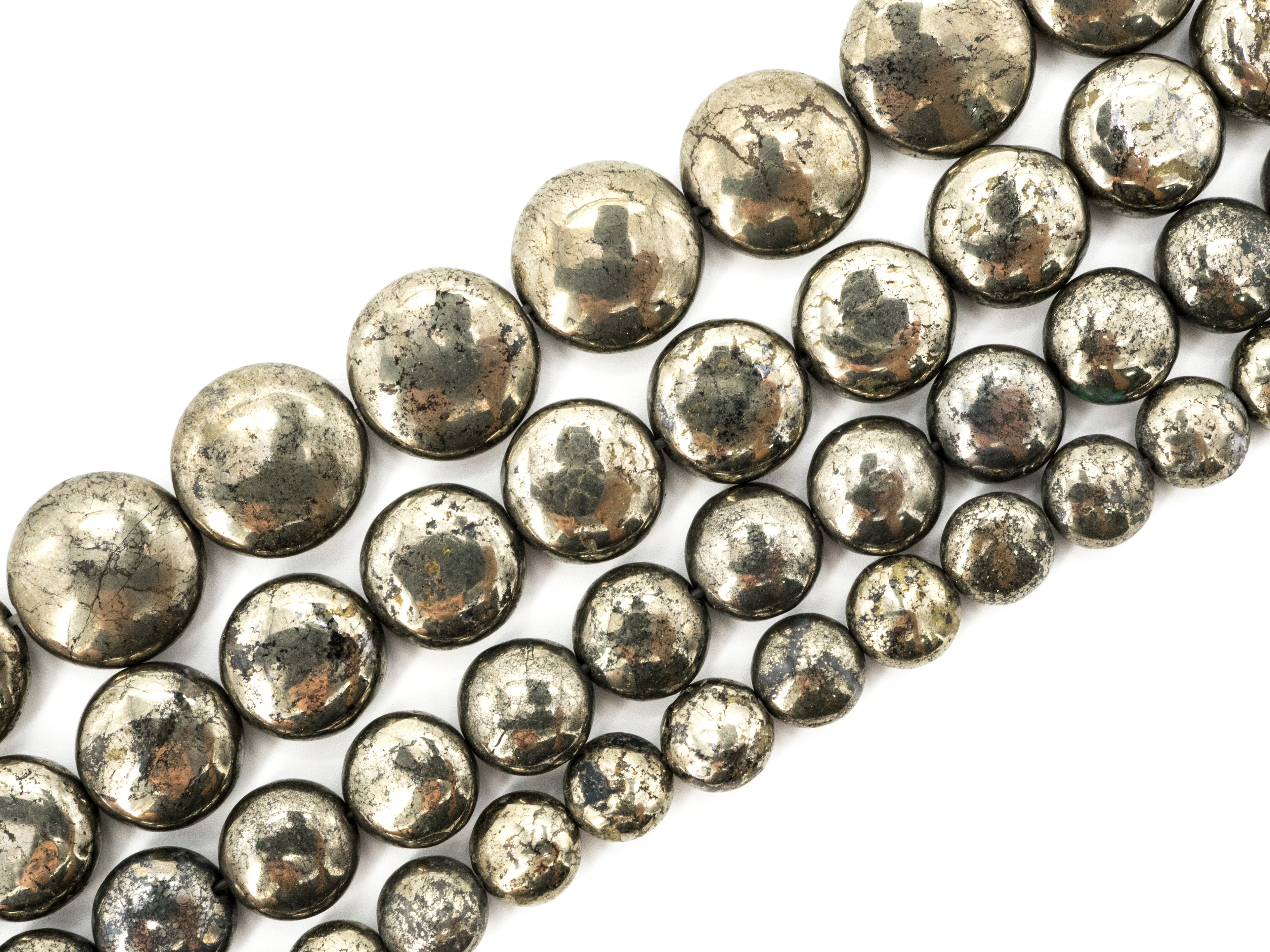 Natural Pyrite Smooth Coin Beads, 8mm 10mm 12mm Coin Round Smooth Pyrite Gemstone beads, 15.5" Full Strand, SKU#W11