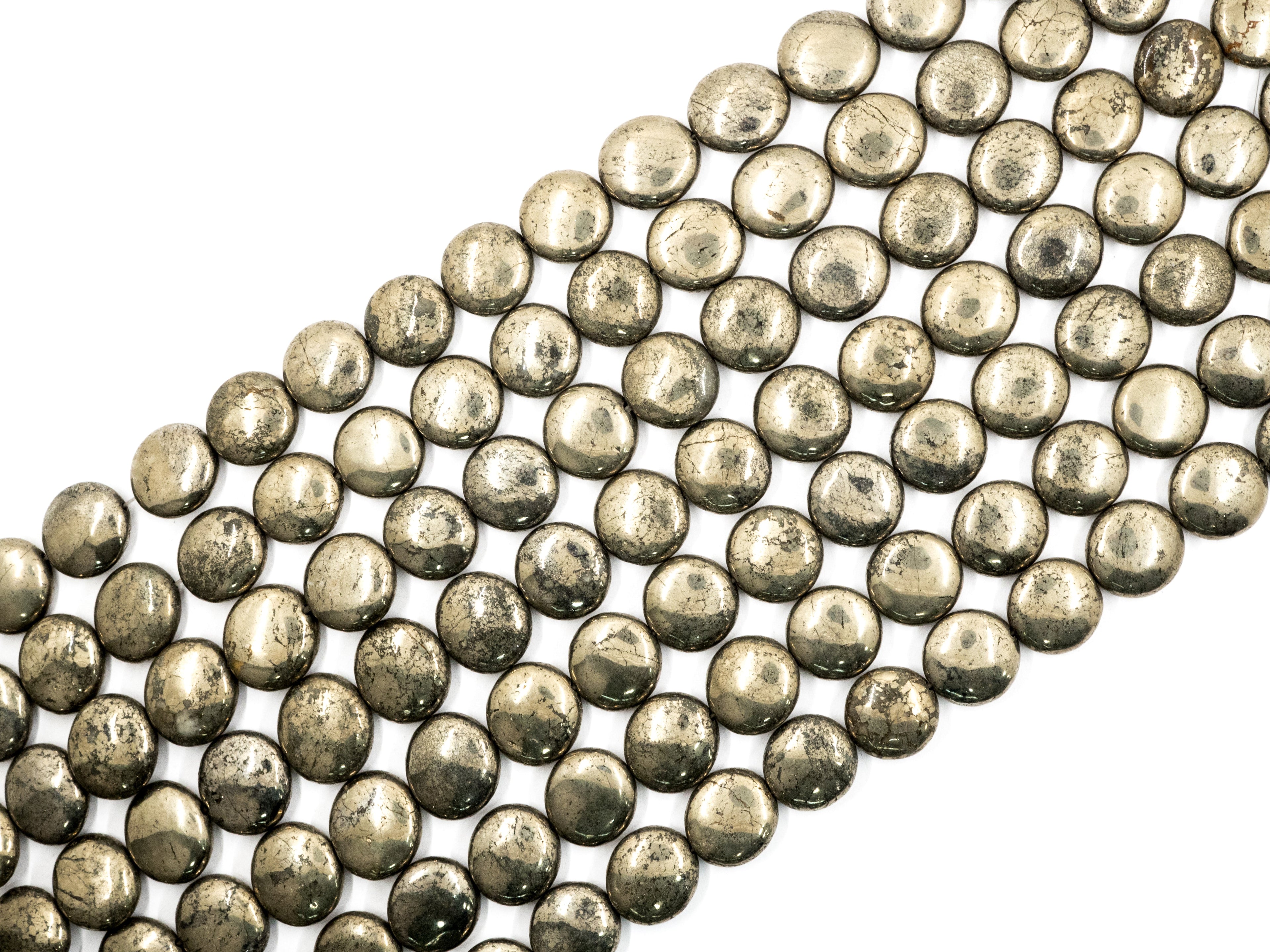 Natural Pyrite Smooth Coin Beads, 8mm 10mm 12mm Coin Round Smooth Pyrite Gemstone beads, 15.5" Full Strand, SKU#W11