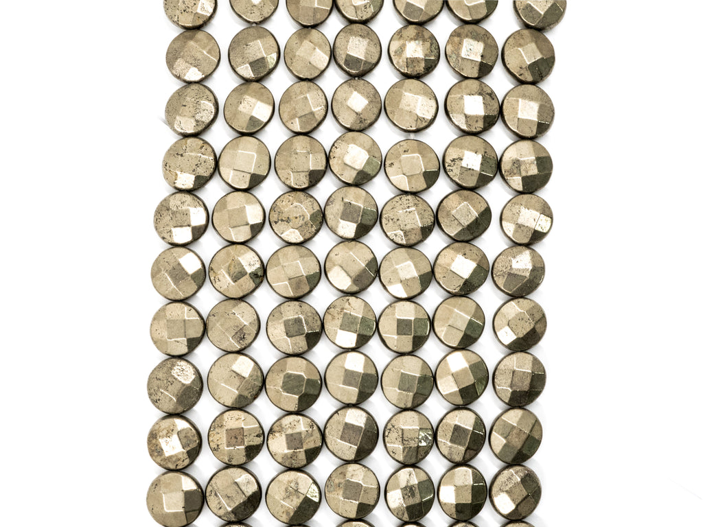 Quality Natural Pyrite Coin Beads, Faceted Flat Coin Pyrite Gemstone Beads, 8mm/10mm/12mm Coin Pyrite, 16" Full Strand, SKU#W12