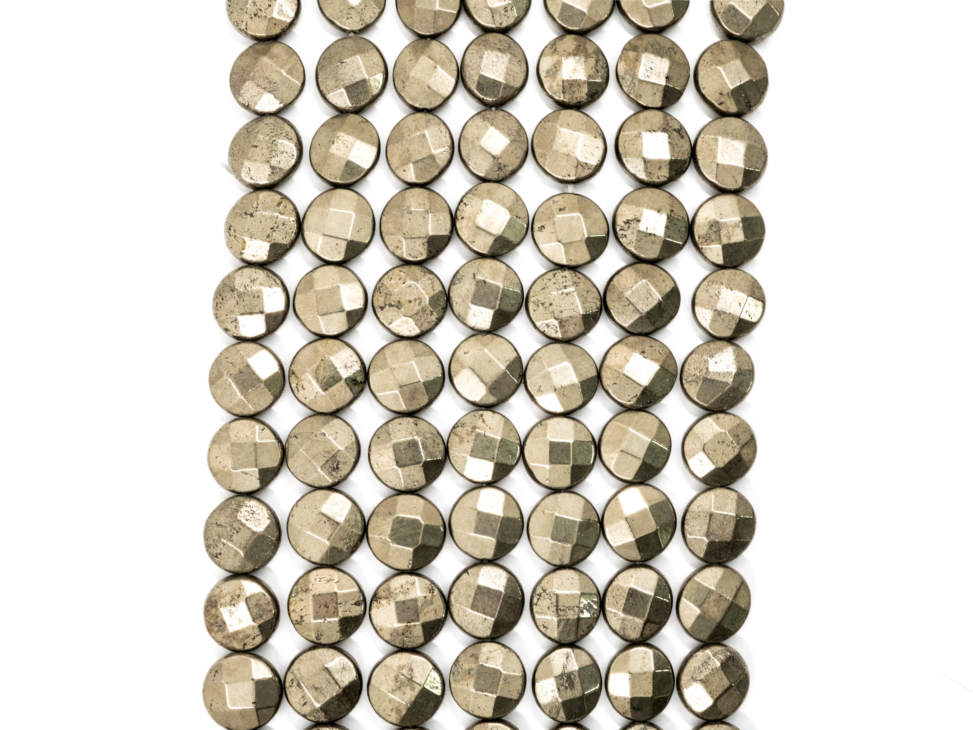 Quality Natural Pyrite Coin Beads, Faceted Flat Coin Pyrite Gemstone Beads, 8mm/10mm/12mm Coin Pyrite, 16" Full Strand, SKU#W12