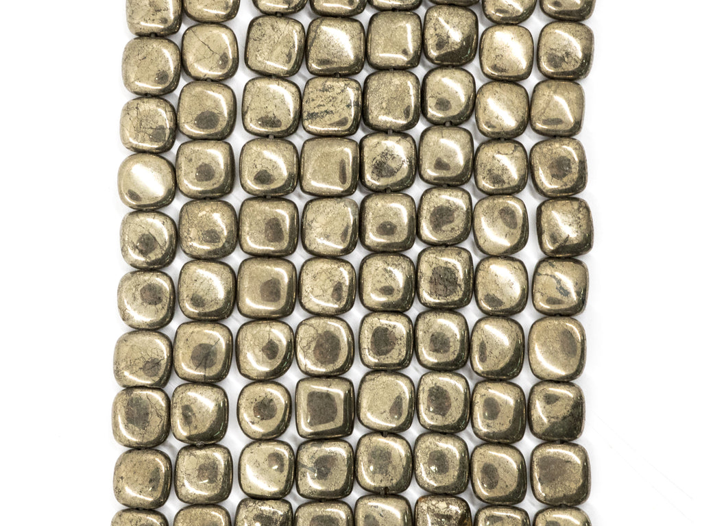 Quality Natural Pyrite Square Shape Beads, 8mm/10mm/ 12mm Smooth Flat Square Pyrite Gemstone Beads, 15-16inches Full Strand, SKU#W14