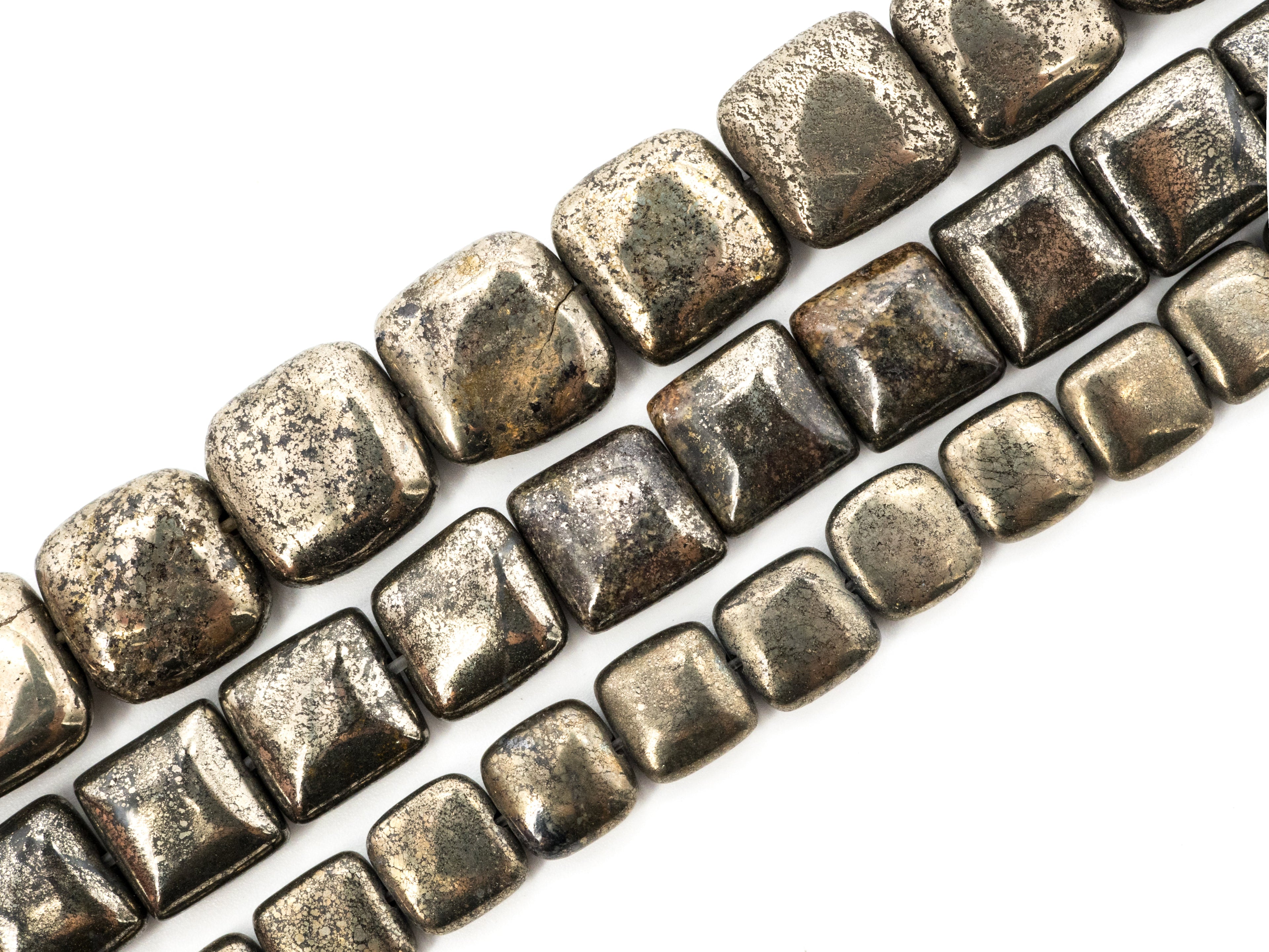 Quality Natural Pyrite Square Shape Beads, 8mm/10mm/ 12mm Smooth Flat Square Pyrite Gemstone Beads, 15-16inches Full Strand, SKU#W14