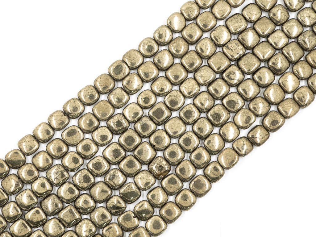 Quality Natural Pyrite Square Shape Beads, 8mm/10mm/ 12mm Smooth Flat Square Pyrite Gemstone Beads, 15-16inches Full Strand, SKU#W14