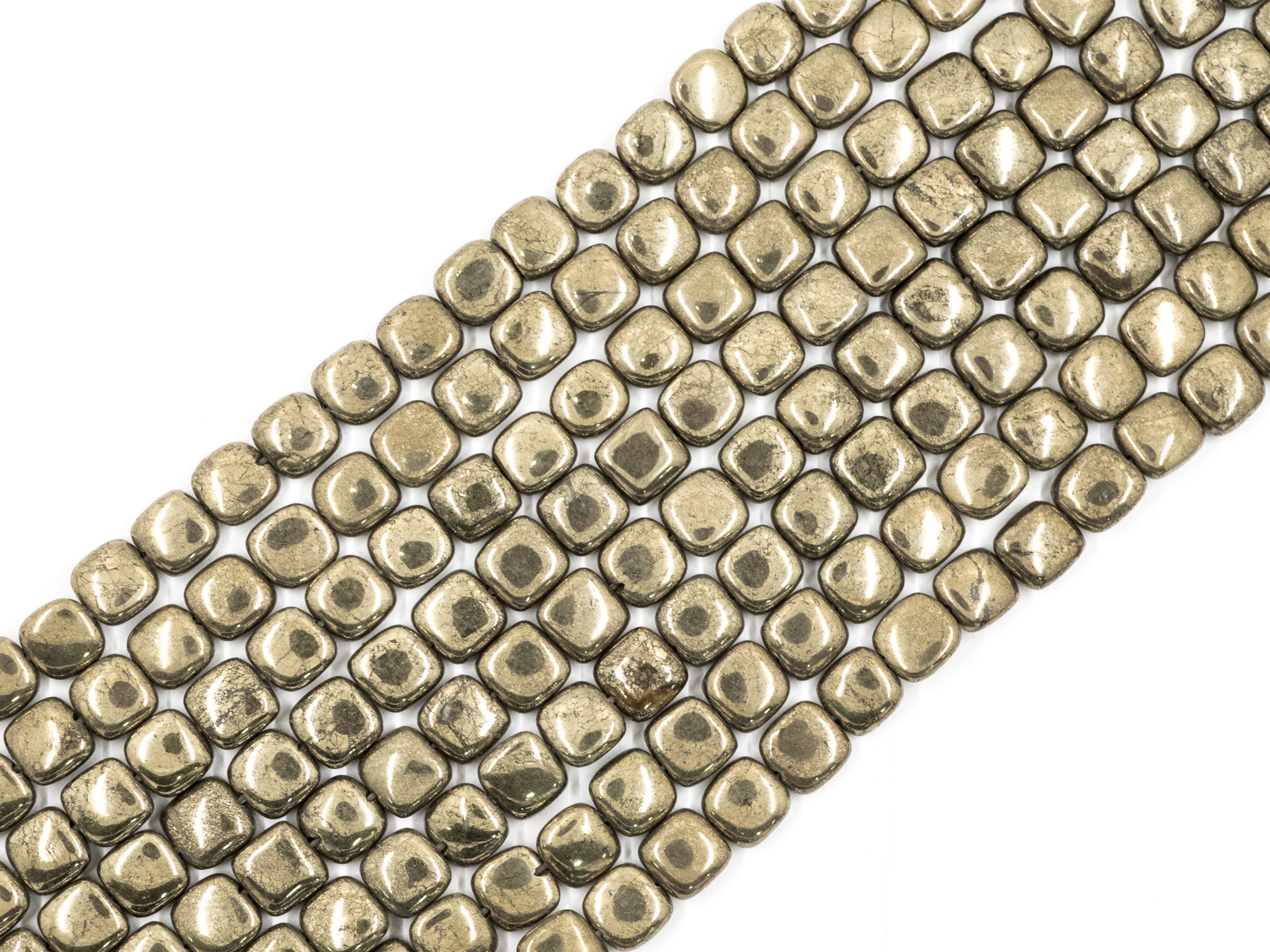 Quality Natural Pyrite Square Shape Beads, 8mm/10mm/ 12mm Smooth Flat Square Pyrite Gemstone Beads, 15-16inches Full Strand, SKU#W14