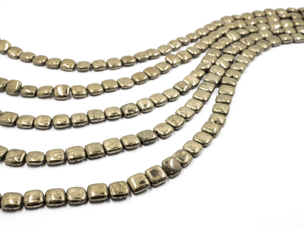 Quality Natural Pyrite Square Shape Beads, 8mm/10mm/ 12mm Smooth Flat Square Pyrite Gemstone Beads, 15-16inches Full Strand, SKU#W14