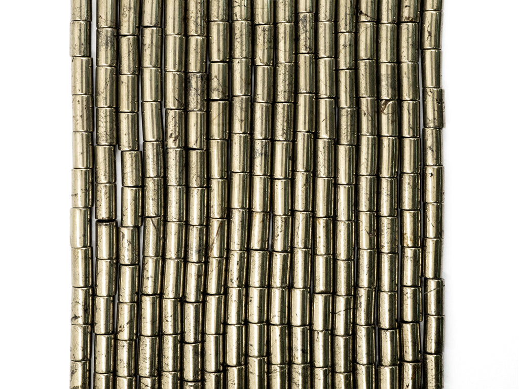 Quality Natural Pyrite CylinderTube Beads, 4x6mm/5x8mm/4x13mm/8x16mm Smooth Cylinder Pyrite Gemstone Beads, 15.5" Full Strand,  SKU#W20