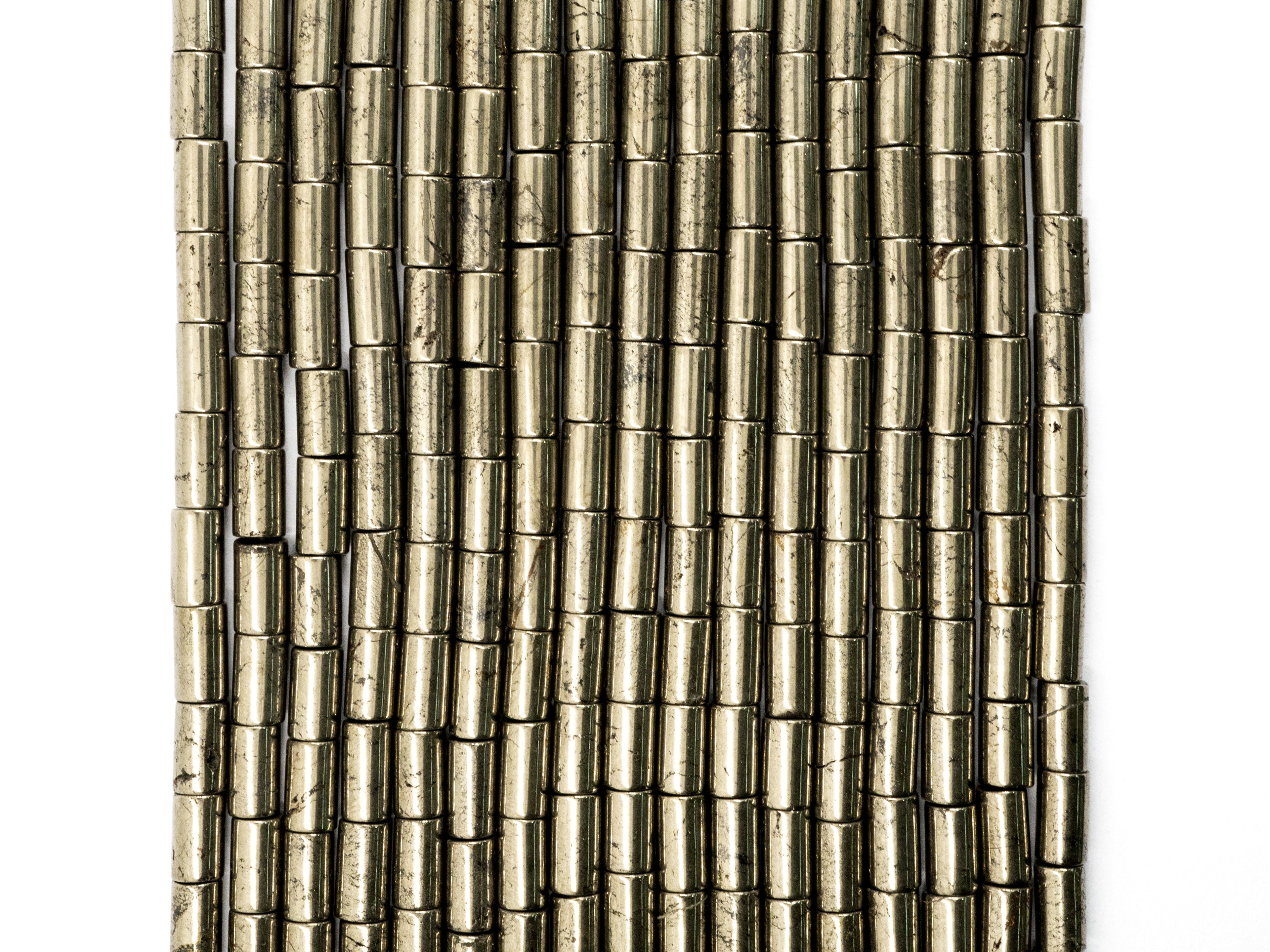 Quality Natural Pyrite CylinderTube Beads, 4x6mm/5x8mm/4x13mm/8x16mm Smooth Cylinder Pyrite Gemstone Beads, 15.5" Full Strand,  SKU#W20
