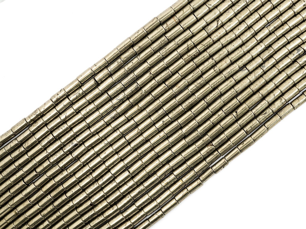 Quality Natural Pyrite CylinderTube Beads, 4x6mm/5x8mm/4x13mm/8x16mm Smooth Cylinder Pyrite Gemstone Beads, 15.5" Full Strand,  SKU#W20