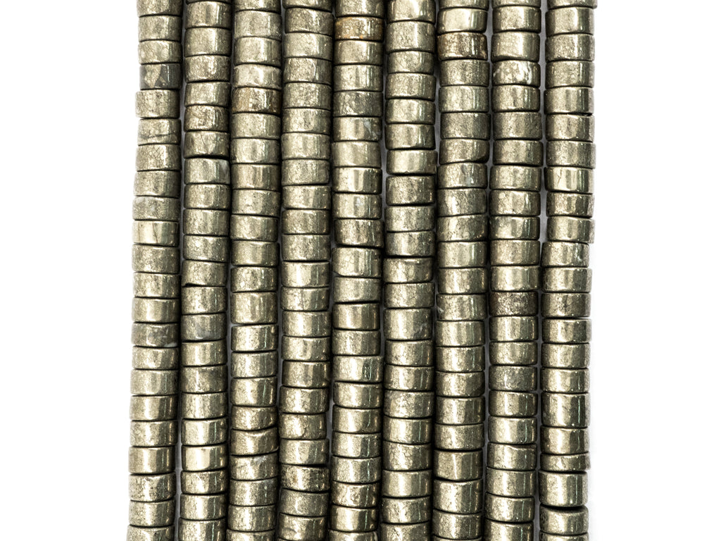 Natural Pyrite Heishi Beads, 3x6mm/ 4x8mm Pyrite Heishi Gemstone Beads, 15.5" FULL Strand,SKU#W21