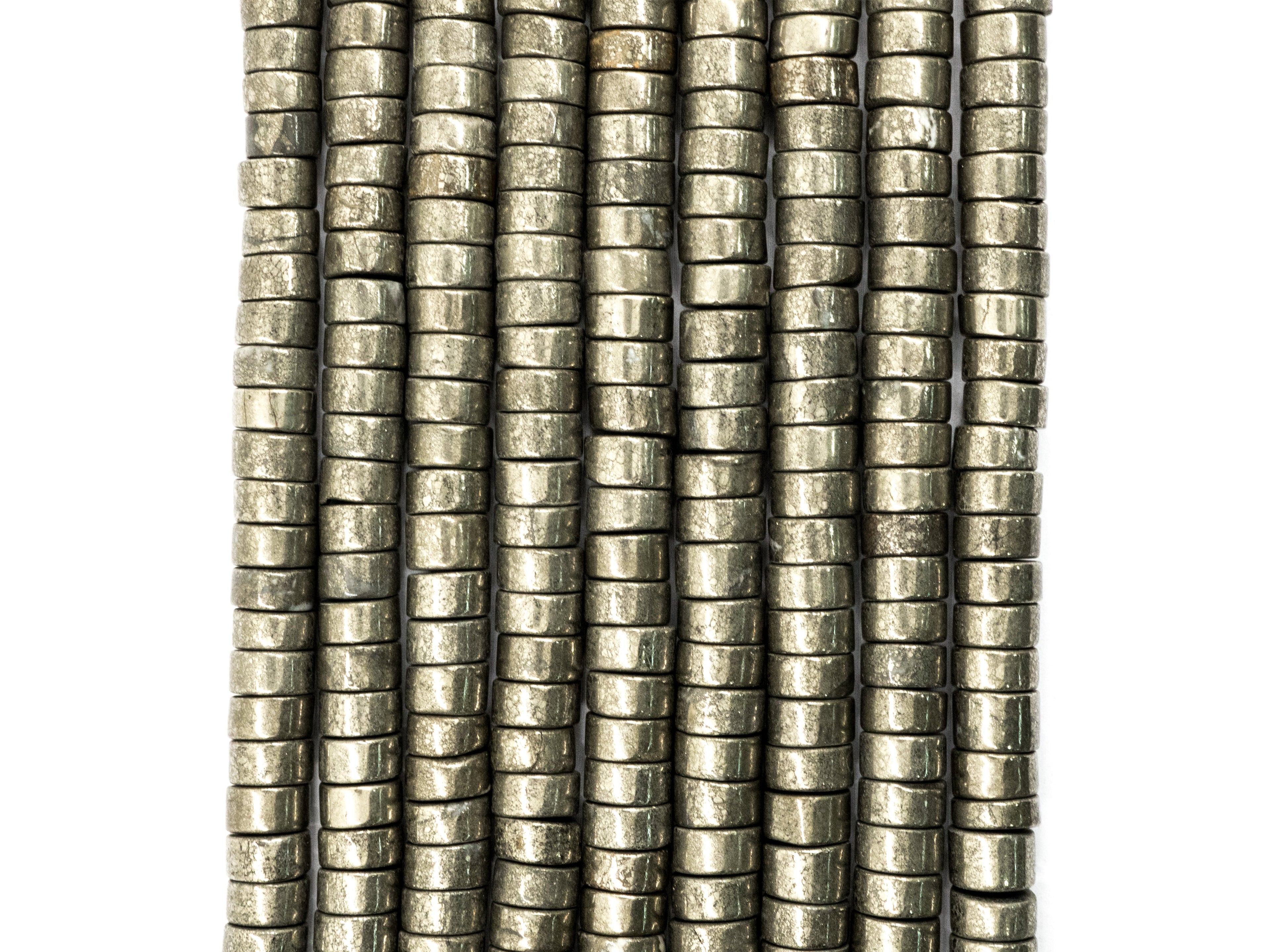 Natural Pyrite Heishi Beads, 3x6mm/ 4x8mm Pyrite Heishi Gemstone Beads, 15.5" FULL Strand,SKU#W21