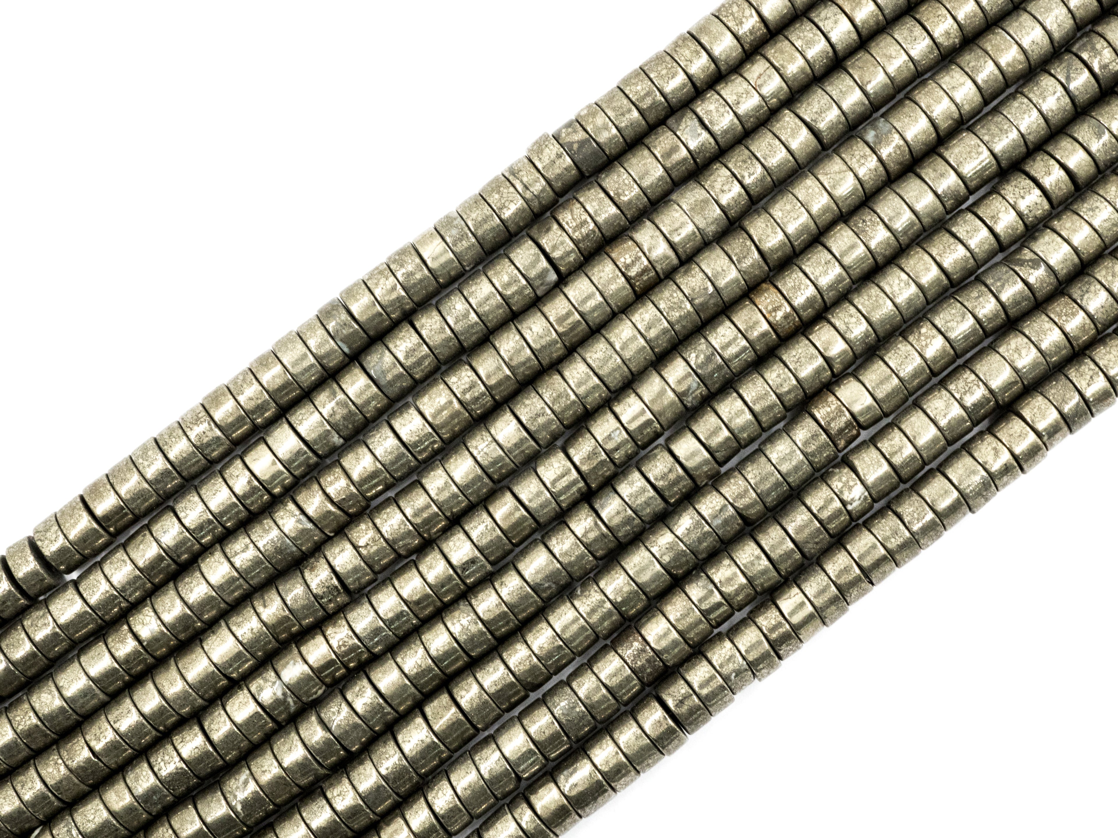Natural Pyrite Heishi Beads, 3x6mm/ 4x8mm Pyrite Heishi Gemstone Beads, 15.5" FULL Strand,SKU#W21
