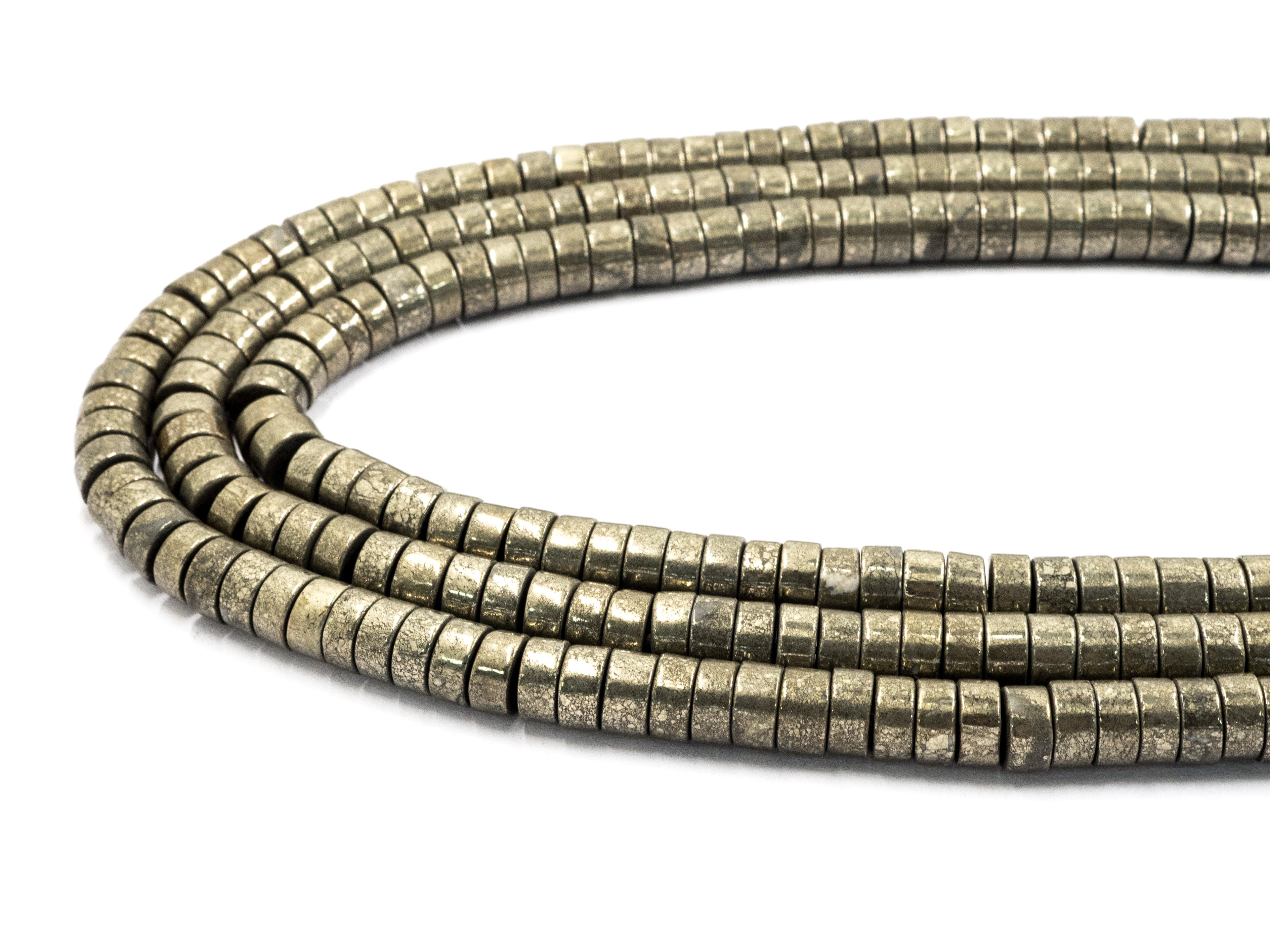 Natural Pyrite Heishi Beads, 3x6mm/ 4x8mm Pyrite Heishi Gemstone Beads, 15.5" FULL Strand,SKU#W21