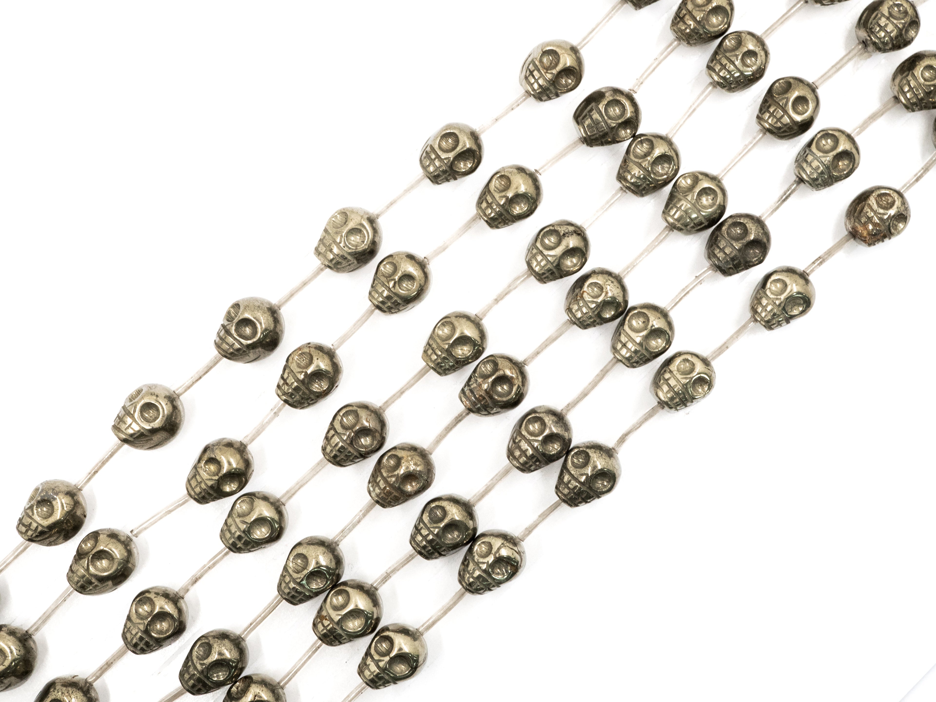 Natural Pyrite 3D Skull Beads, 8mm/10mm/12mm/14mm Natural Gemstone Beads, Skull Beads, 15.5" Full Strand, SKU#W25