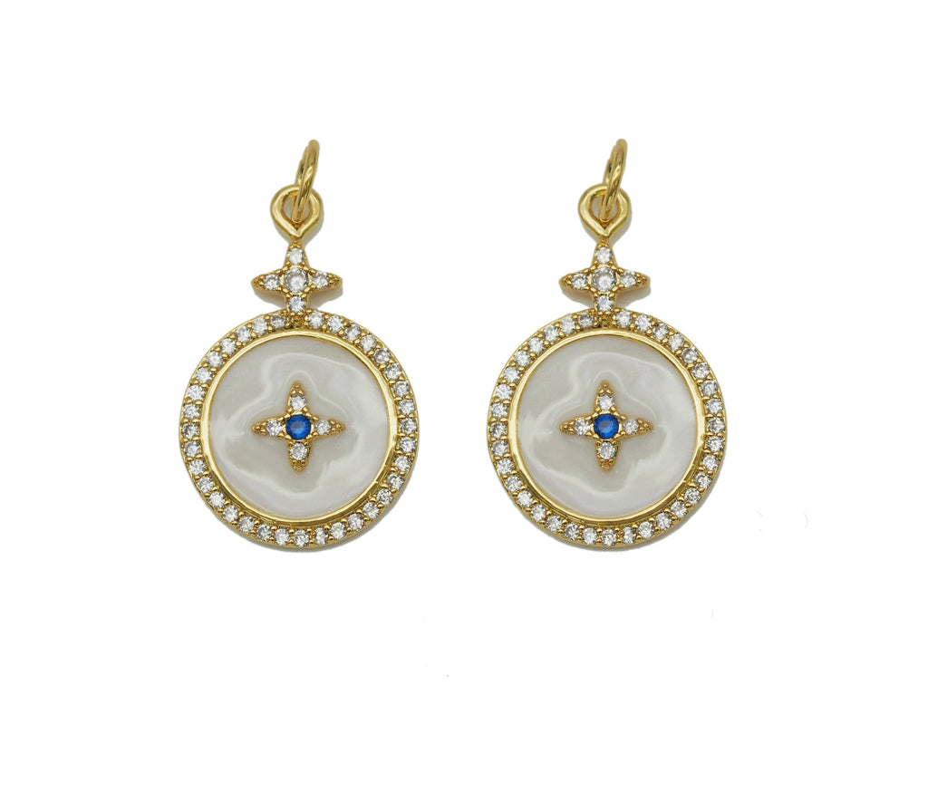 CZ Enamel North Star On Round Coin Charm, Sku#Y689