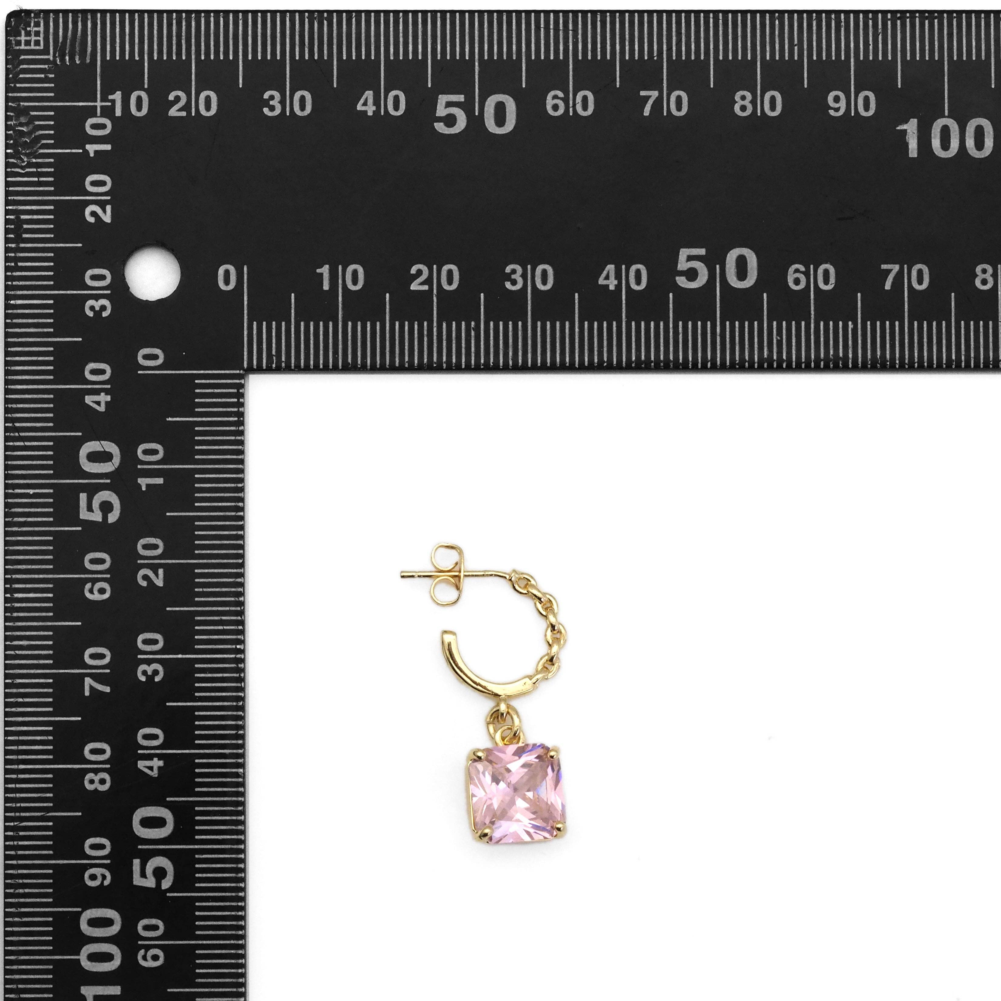 Twisted Hoop with Dangle Square CZ Earrings, Sku#LD414
