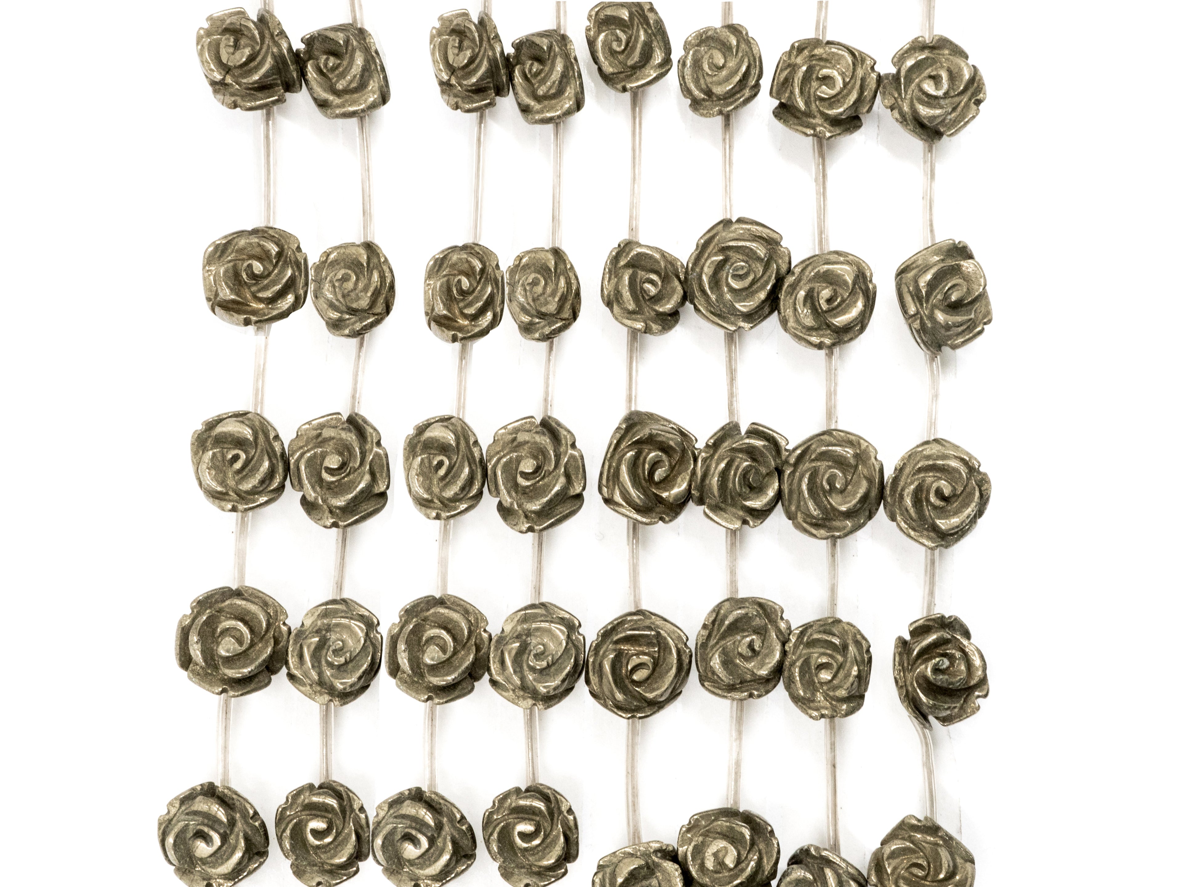 Quality Natural Pyrite Beads, Rose Flower Pyrite Gemstone Beads,8mm/10mm/12mm/14mm/18mm, 15.5" Full Strand, SKU#W26