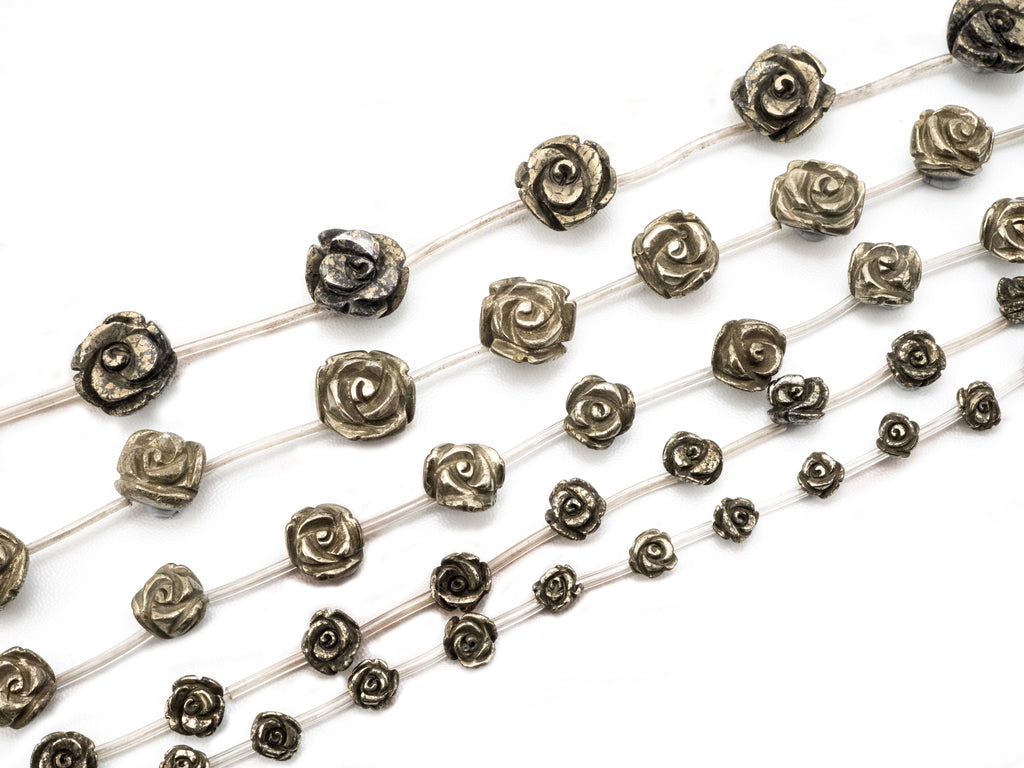 Quality Natural Pyrite Beads, Rose Flower Pyrite Gemstone Beads,8mm/10mm/12mm/14mm/18mm, 15.5" Full Strand, SKU#W26