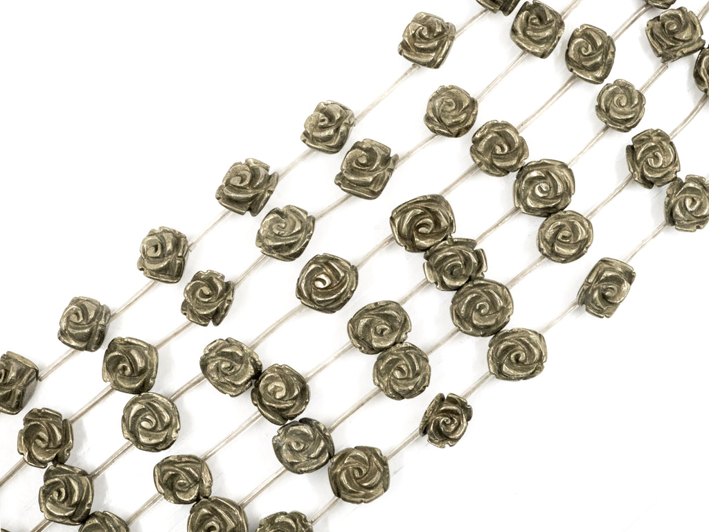 Quality Natural Pyrite Beads, Rose Flower Pyrite Gemstone Beads,8mm/10mm/12mm/14mm/18mm, 15.5" Full Strand, SKU#W26